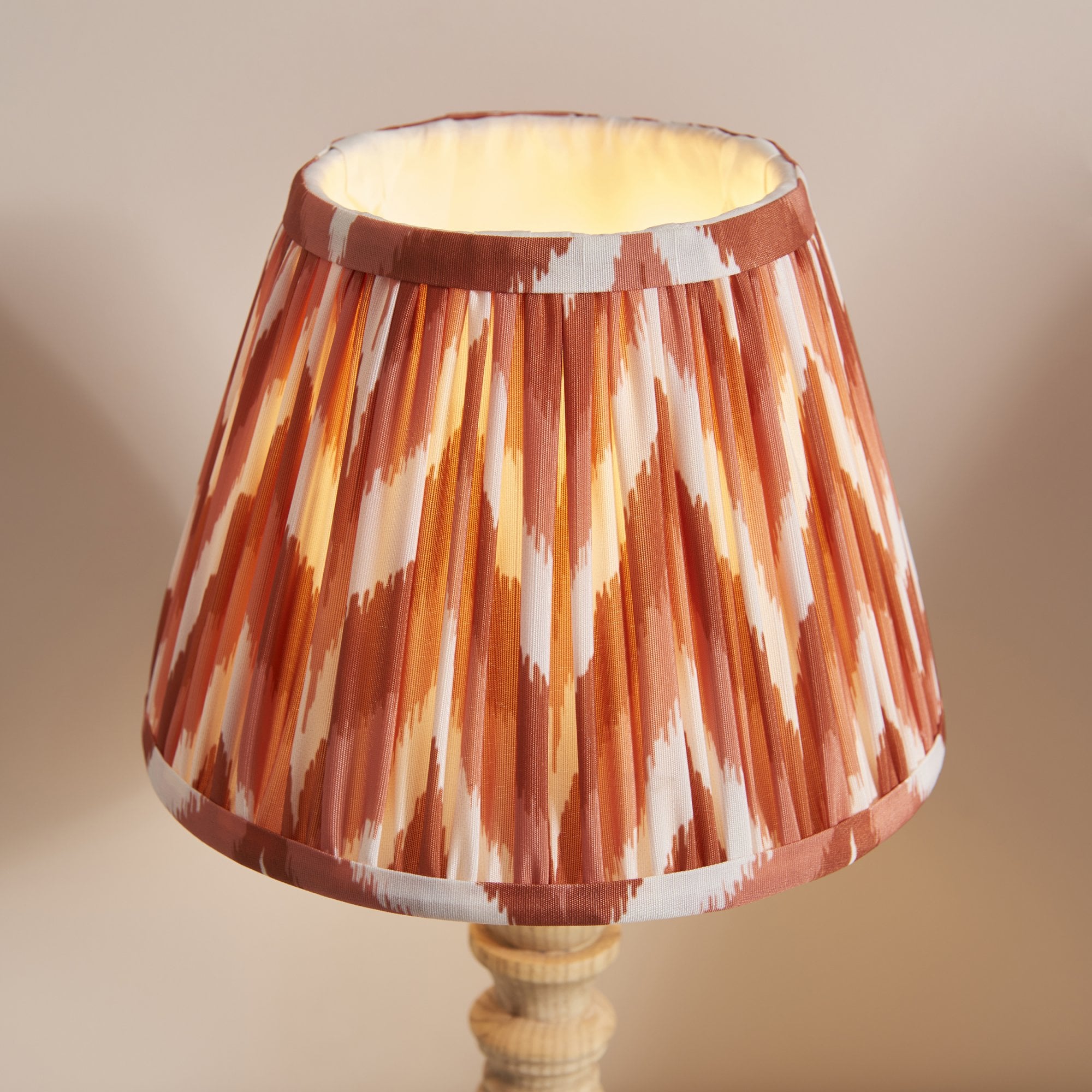Endon Bibury Natural Ash Wood Table Lamp & Zigzag 20cm Apricot Orange Shade