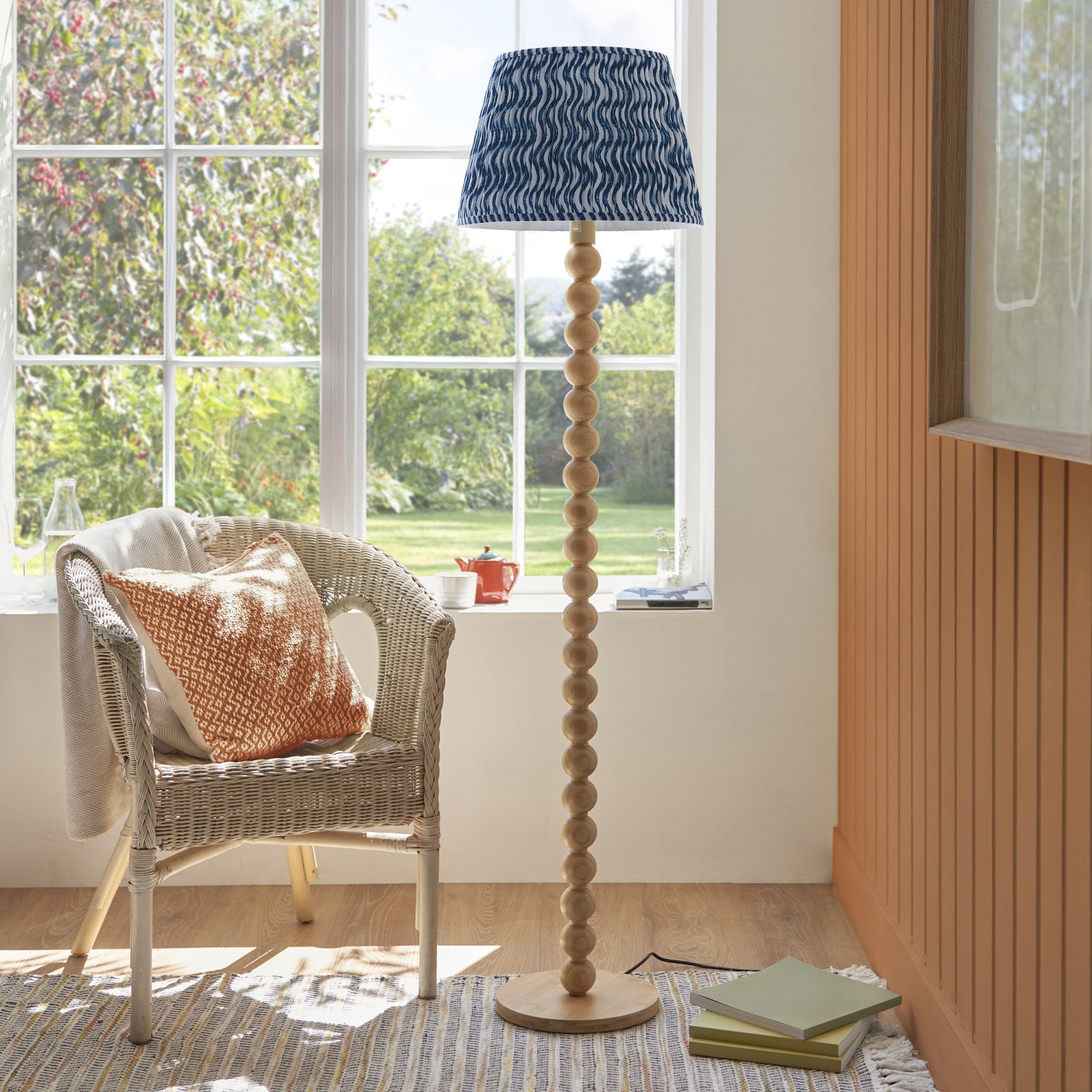 Endon Cane Floor Lamp & Ripple 40cm Marlin Blue Shade