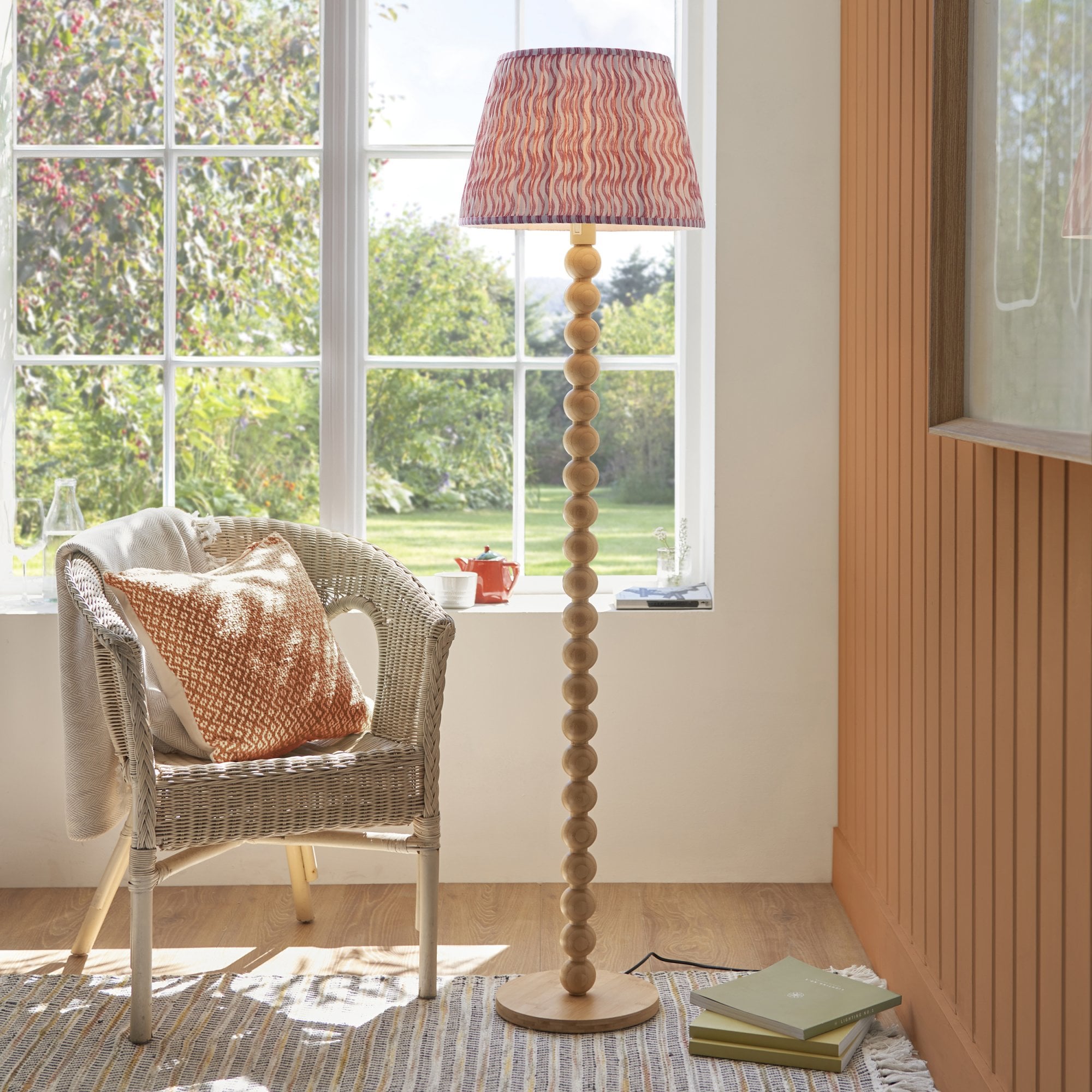 Endon Cane Floor Lamp & Ripple 40cm Coral Pink Shade