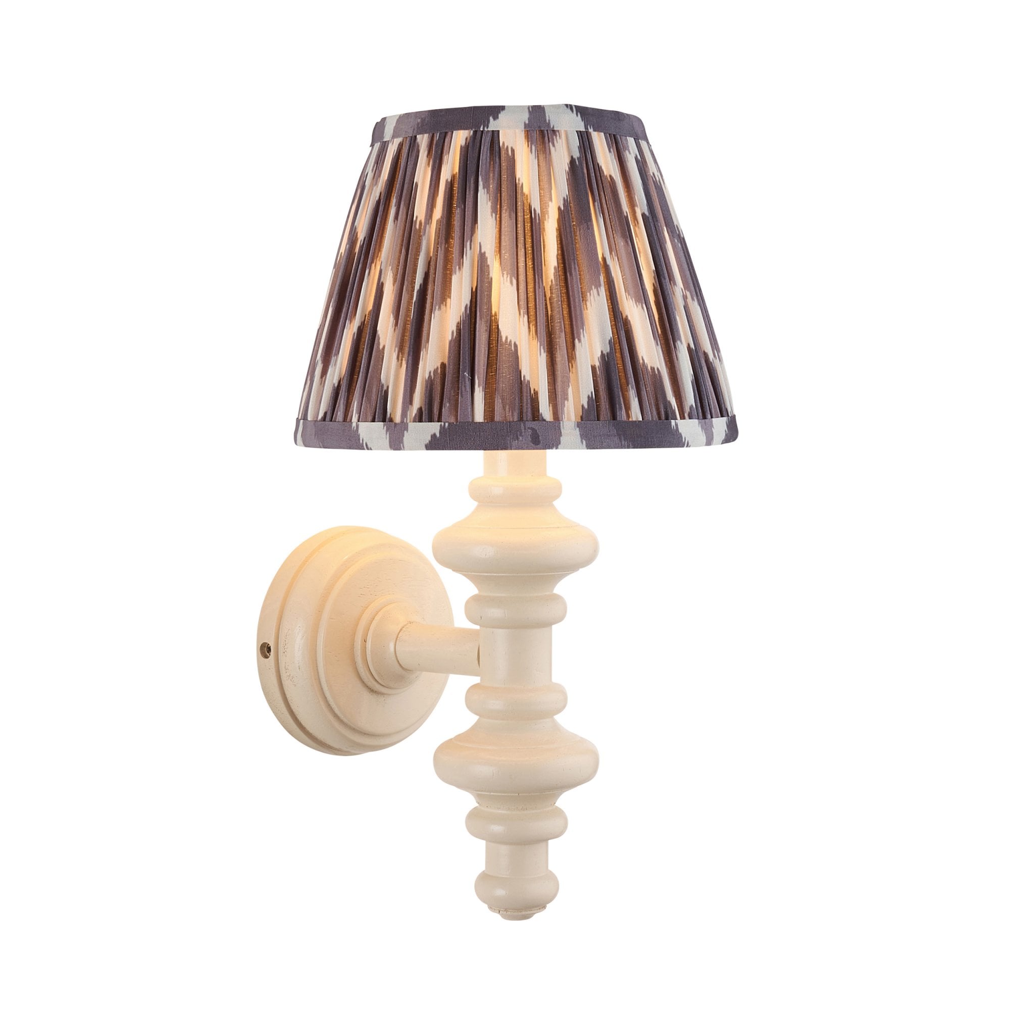 Endon Carnaby Satin Almond White Wall Light & Zigzag 20cm Pearl Grey Shade