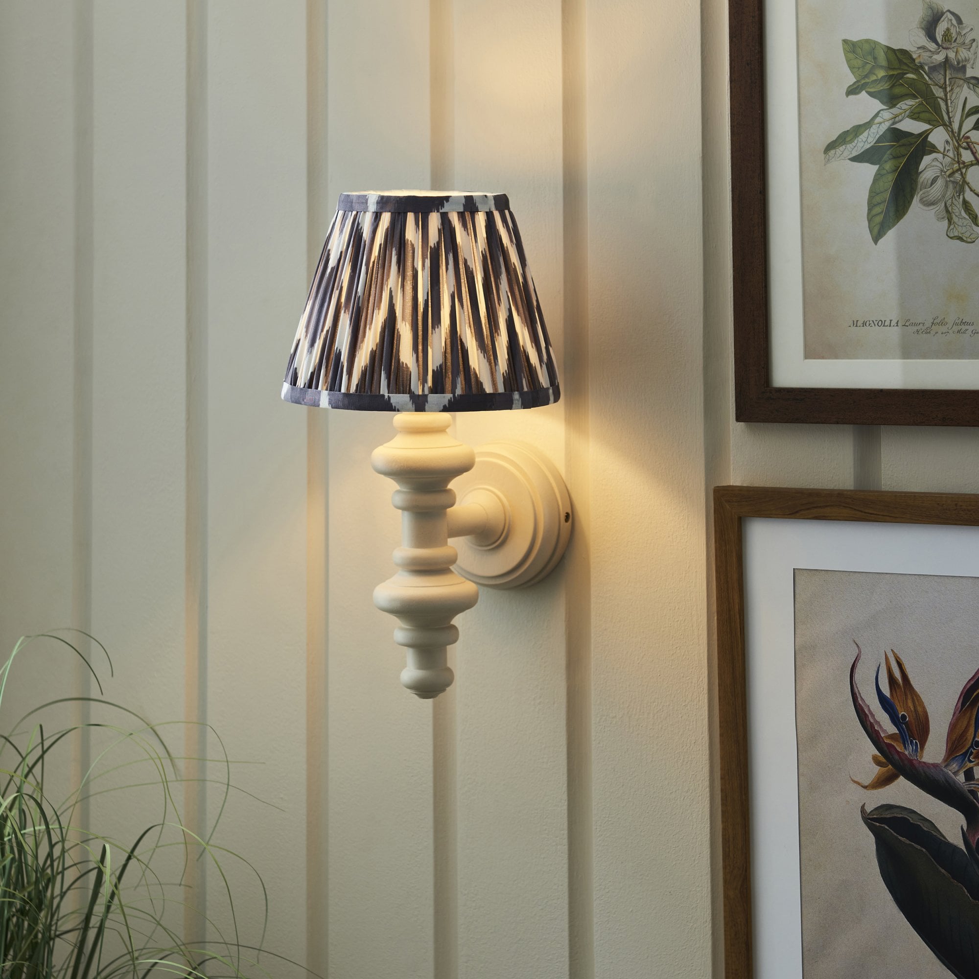 Endon Carnaby Satin Almond White Wall Light & Zigzag 20cm Pearl Grey Shade