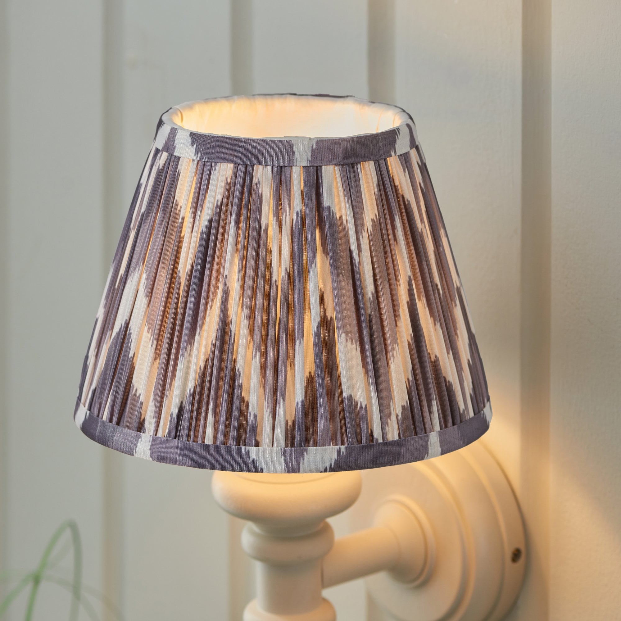 Endon Carnaby Satin Almond White Wall Light & Zigzag 20cm Pearl Grey Shade