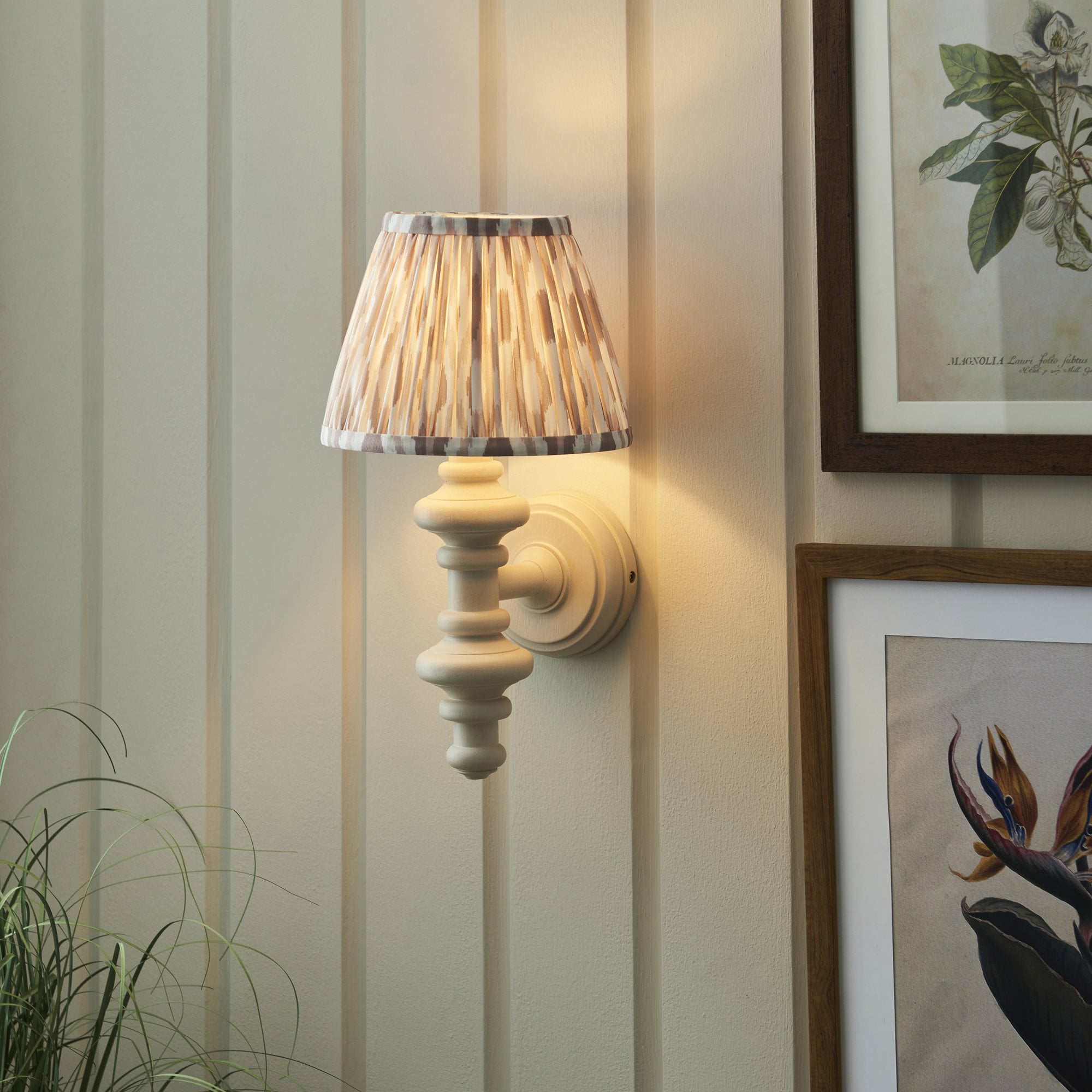 Endon Carnaby Satin Almond White Wall Light & Ikat 20cm Neutral Shade
