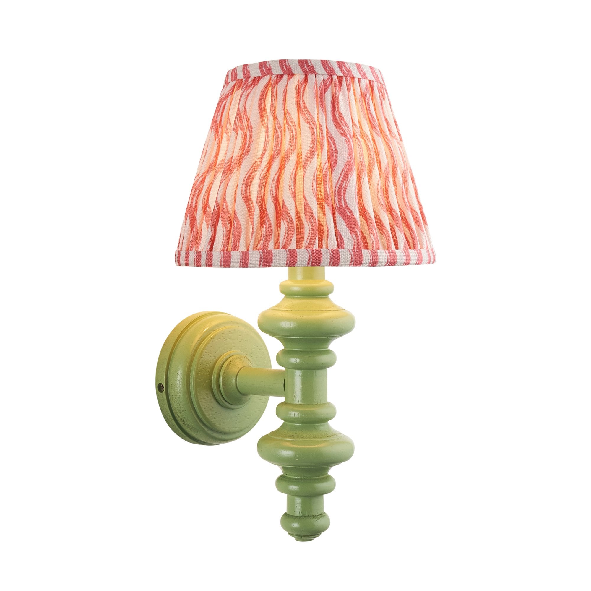 Endon Carnaby Satin Cotswold Green Wall Light & Ripple 20cm Coral Pink Shade