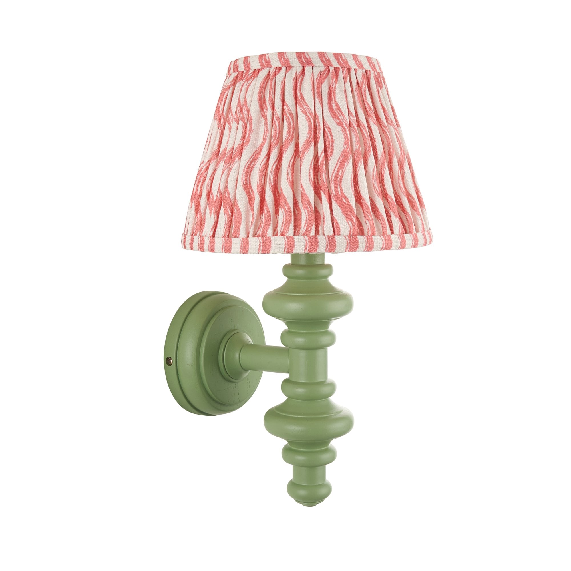 Endon Carnaby Satin Cotswold Green Wall Light & Ripple 20cm Coral Pink Shade