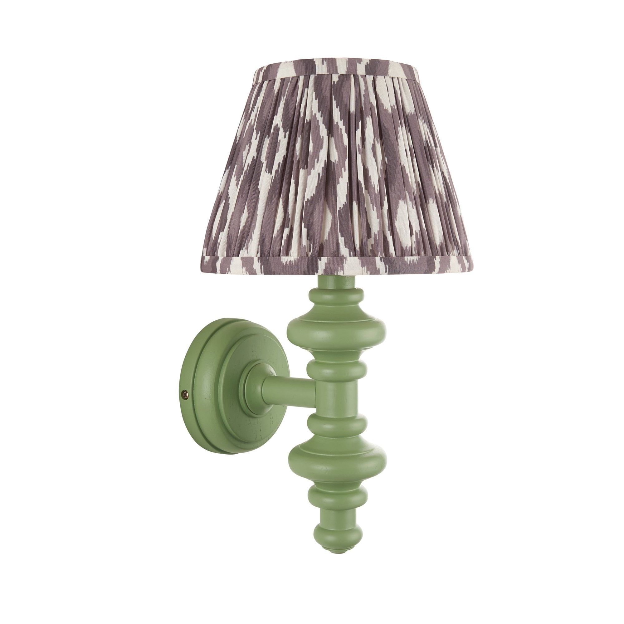 Endon Carnaby Satin Cotswold Green Wall Light & Ikat 20cm Pearl Grey Shade