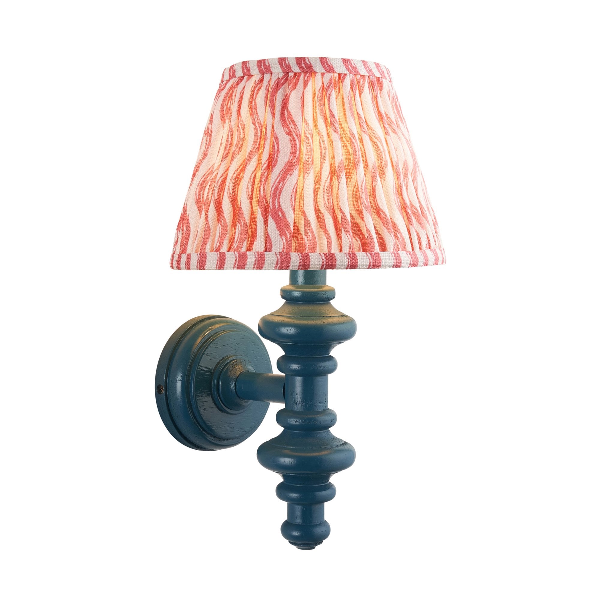 Endon Carnaby Satin Marlin Blue Wall Light & Ripple 20cm Coral Pink Shade