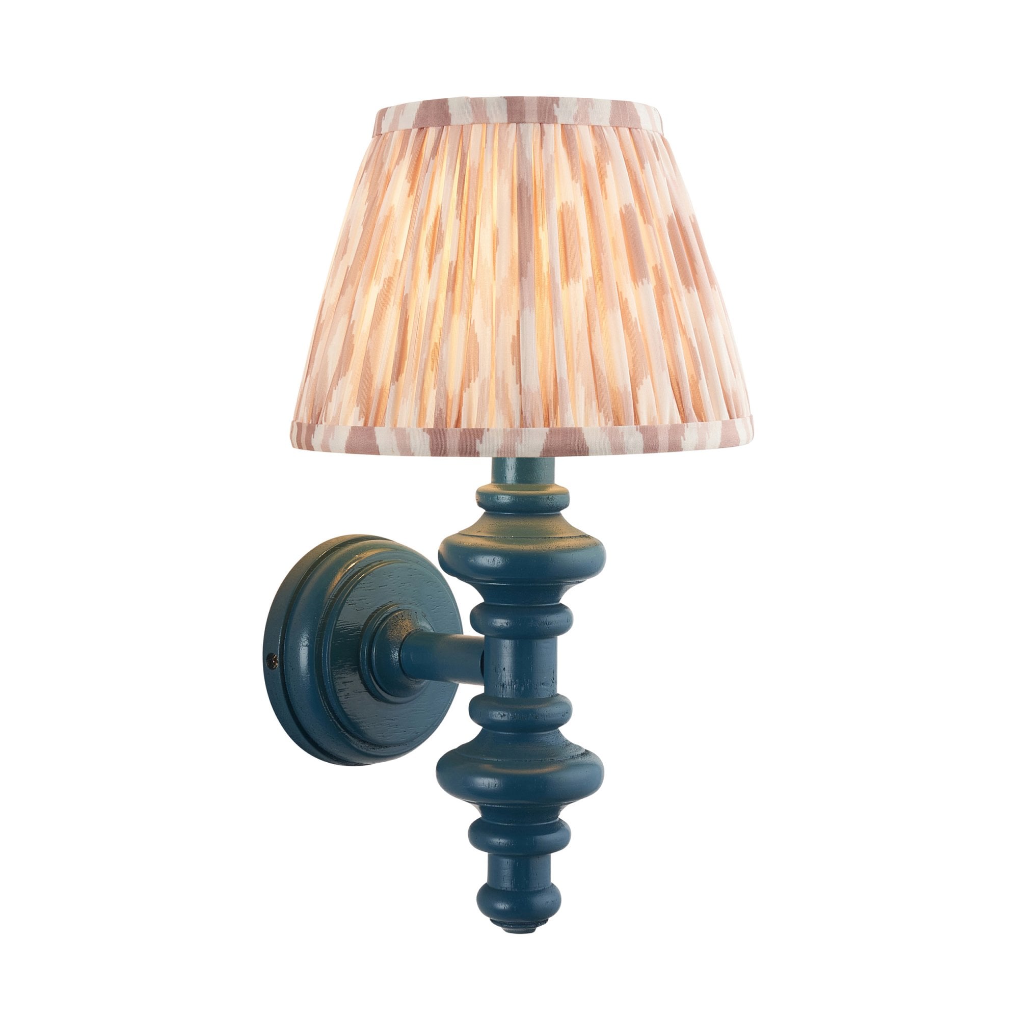 Endon Carnaby Satin Marlin Blue Wall Light & Ikat 20cm Neutral Shade