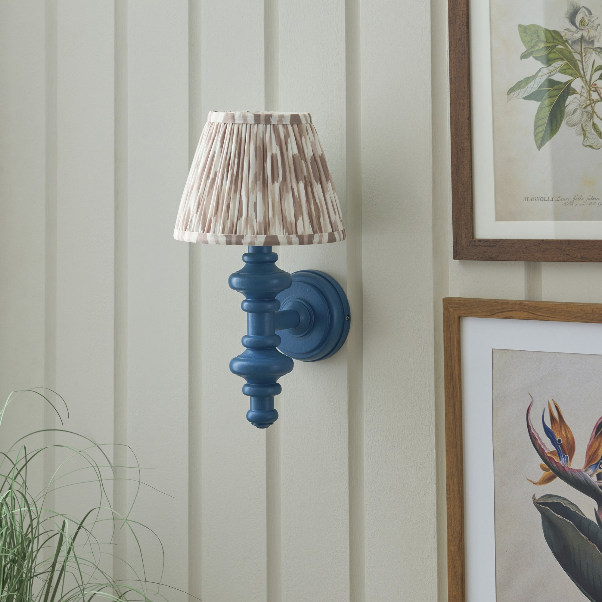 Endon Carnaby Satin Marlin Blue Wall Light & Ikat 20cm Neutral Shade