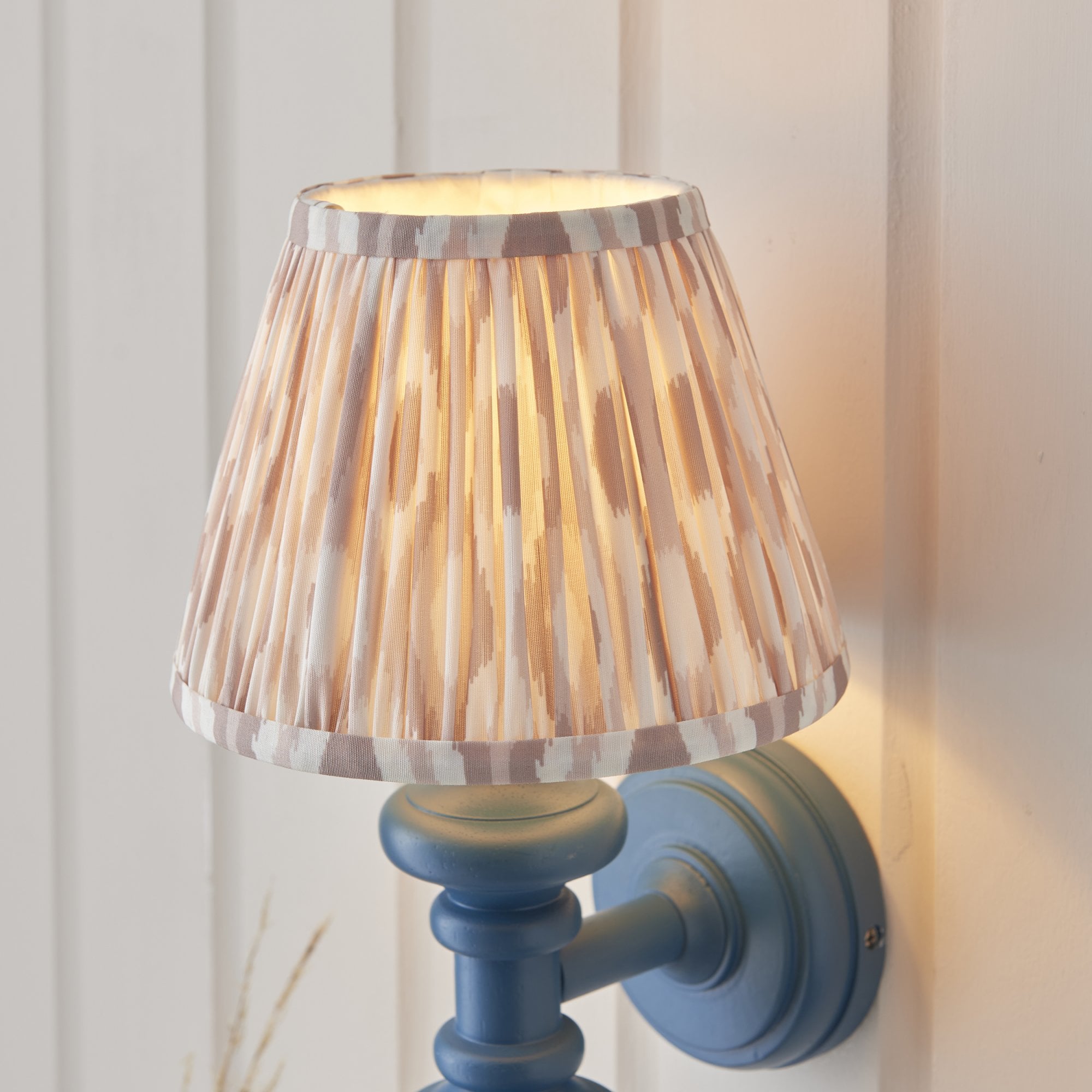 Endon Carnaby Satin Marlin Blue Wall Light & Ikat 20cm Neutral Shade