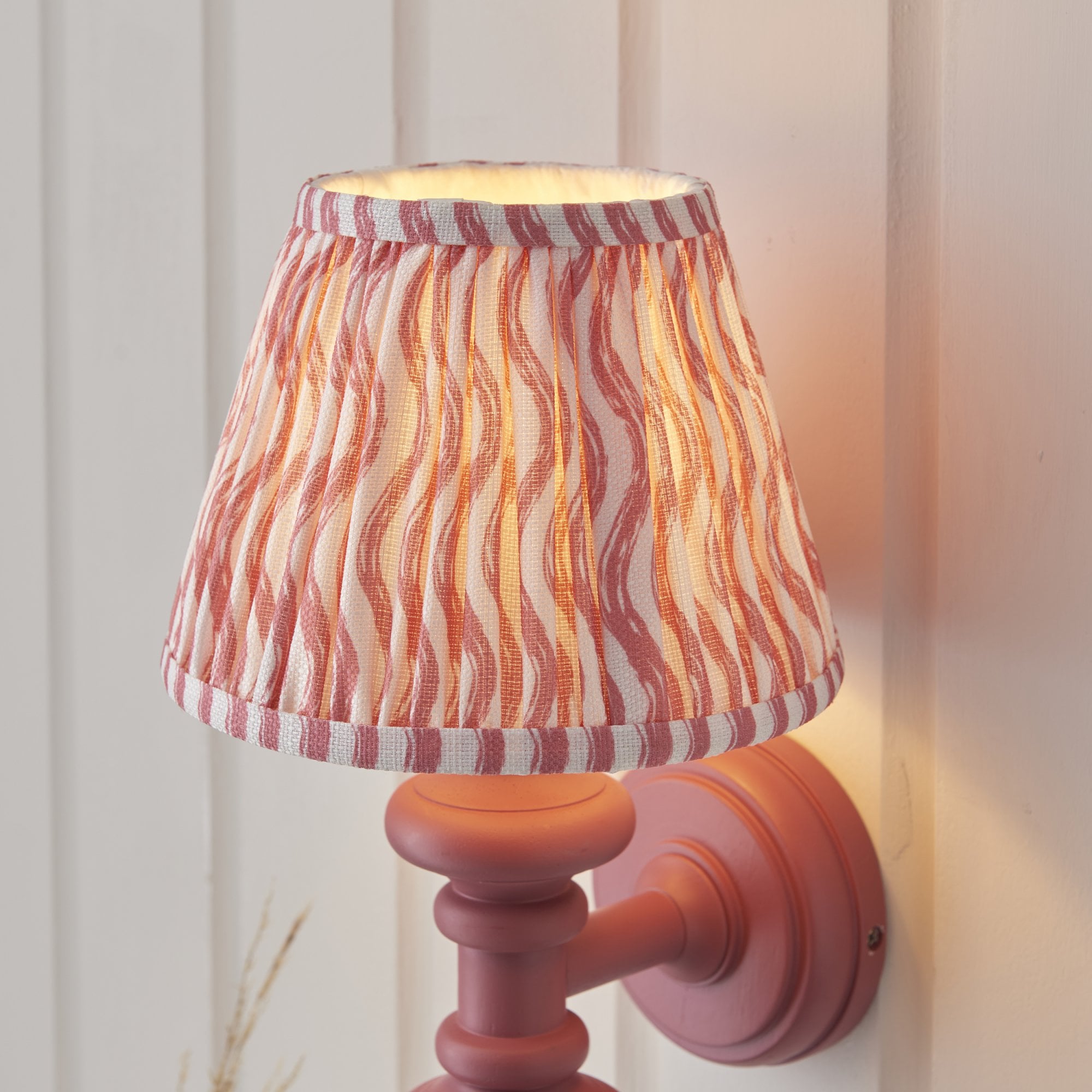 Endon Carnaby Satin Pink Clay Wall Light & Ripple 20cm Coral Pink Shade