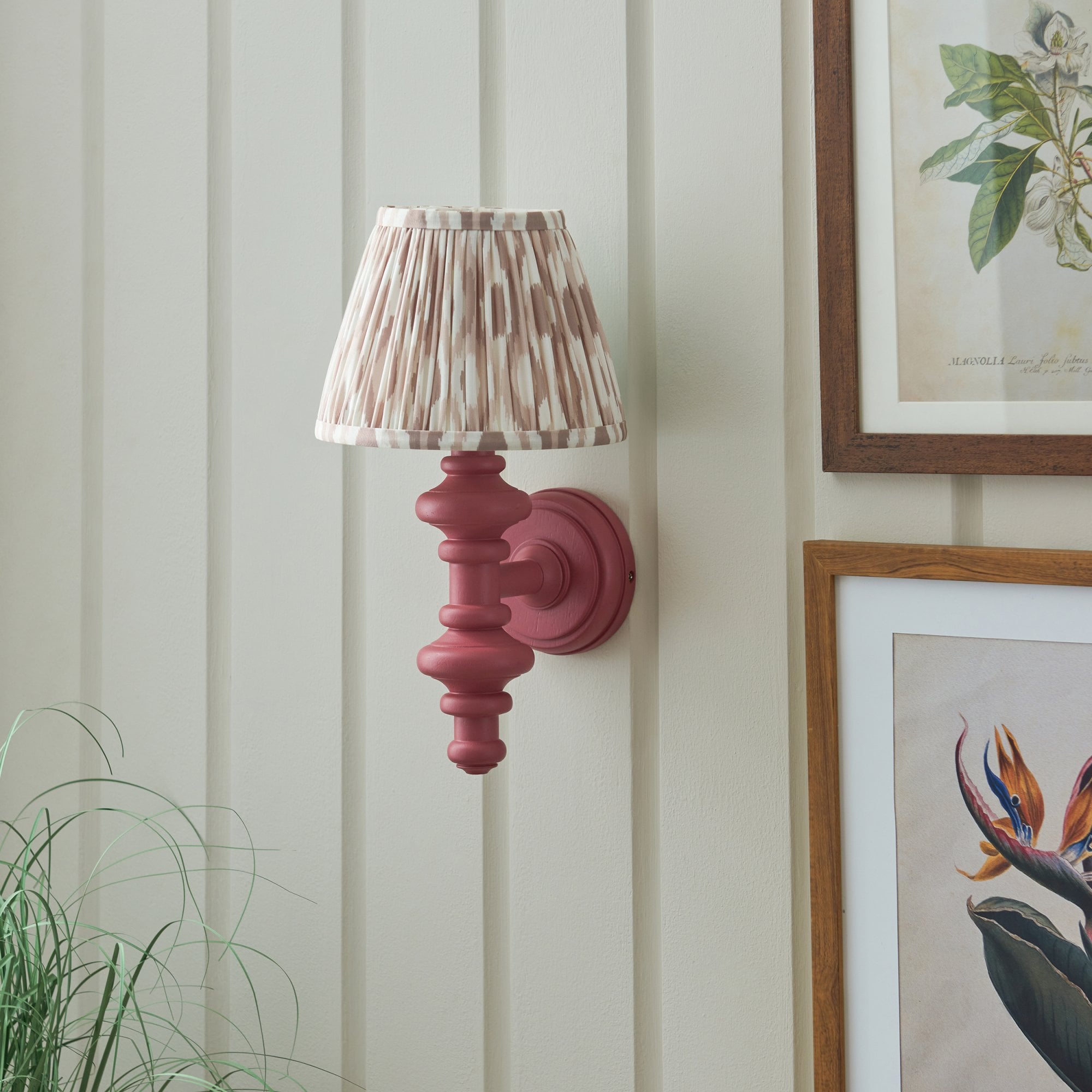 Endon Carnaby Satin Pink Clay Wall Light & Ikat 20cm Neutral Shade