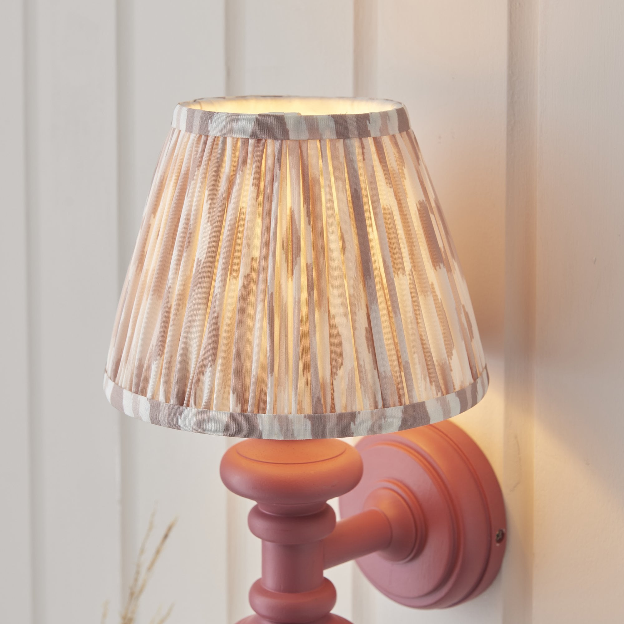 Endon Carnaby Satin Pink Clay Wall Light & Ikat 20cm Neutral Shade