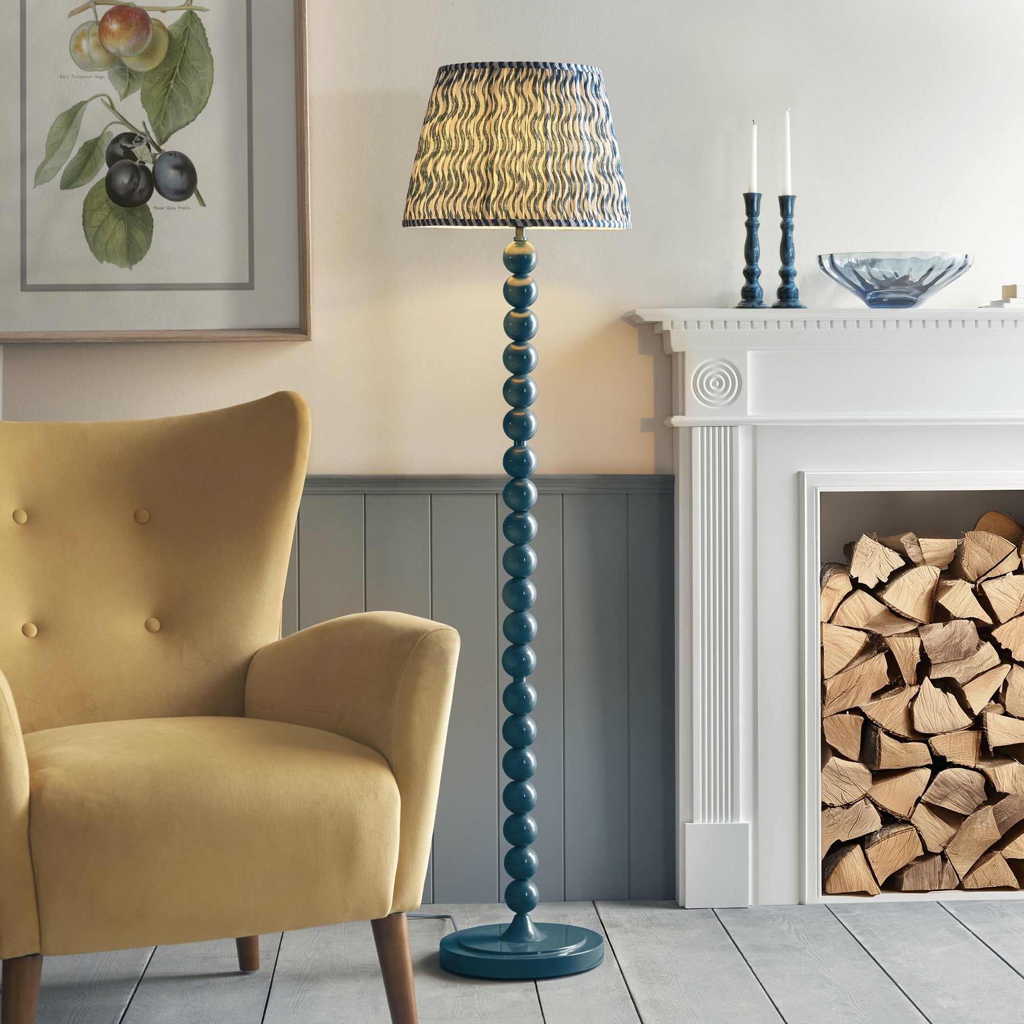 Endon Higgledy Gloss Marlin Blue Floor Lamp & Ripple 40cm Marlin Blue Shade