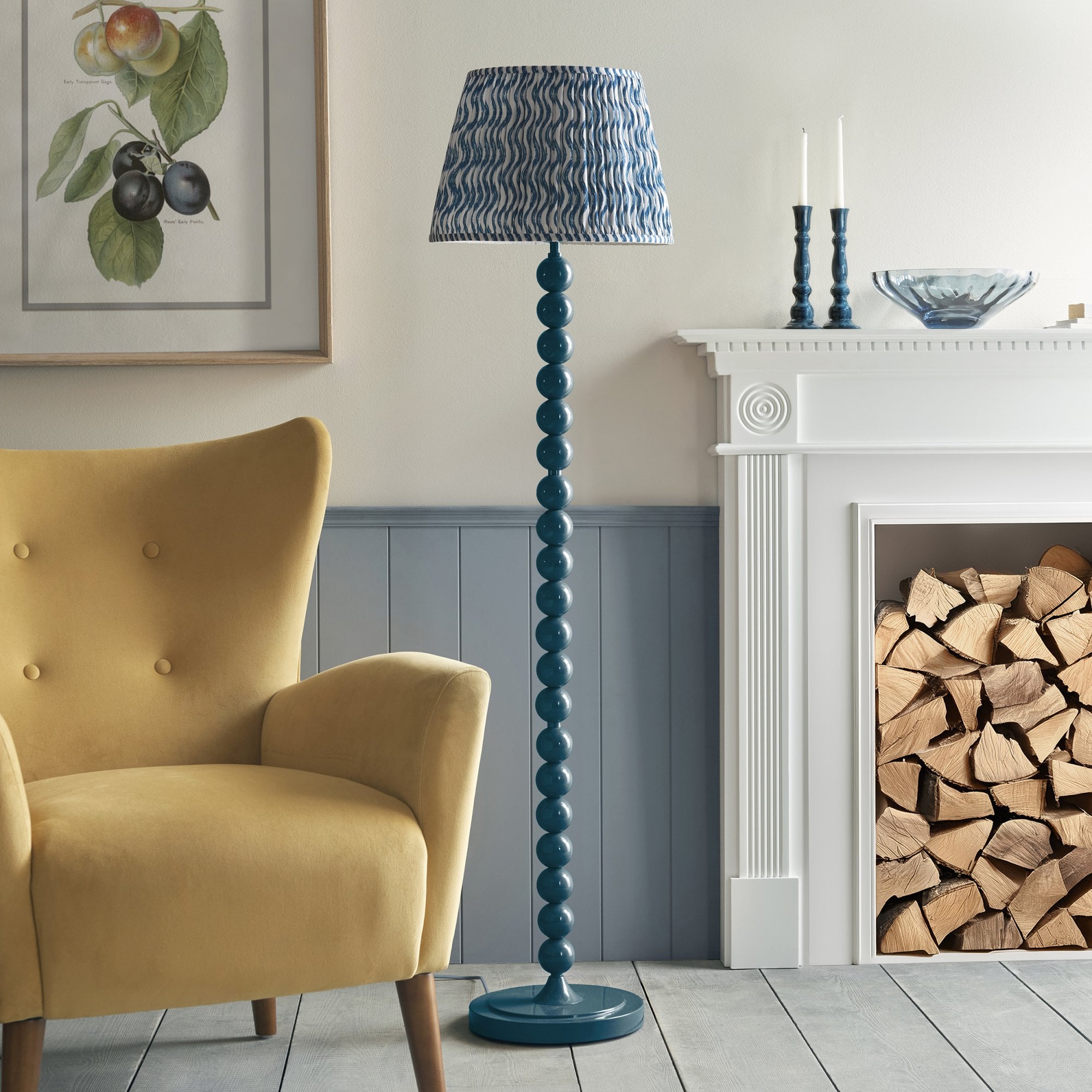 Endon Higgledy Gloss Marlin Blue Floor Lamp & Ripple 40cm Marlin Blue Shade