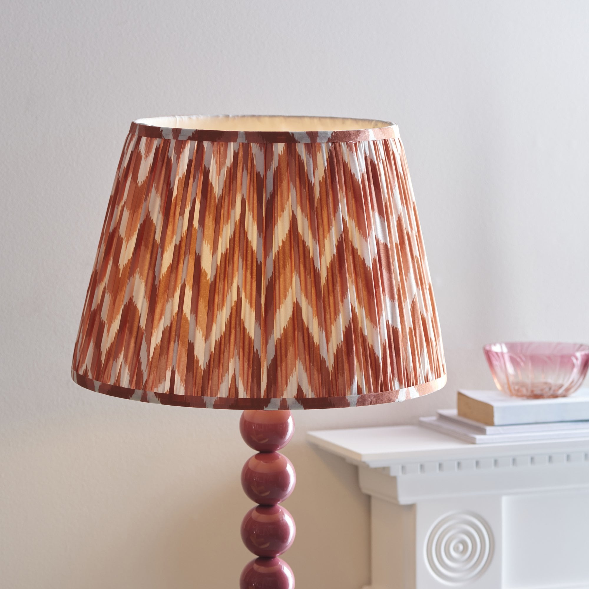 Endon Higgledy Gloss Pink Clay Floor Lamp & Zigzag 40cm Apricot Orange Shade