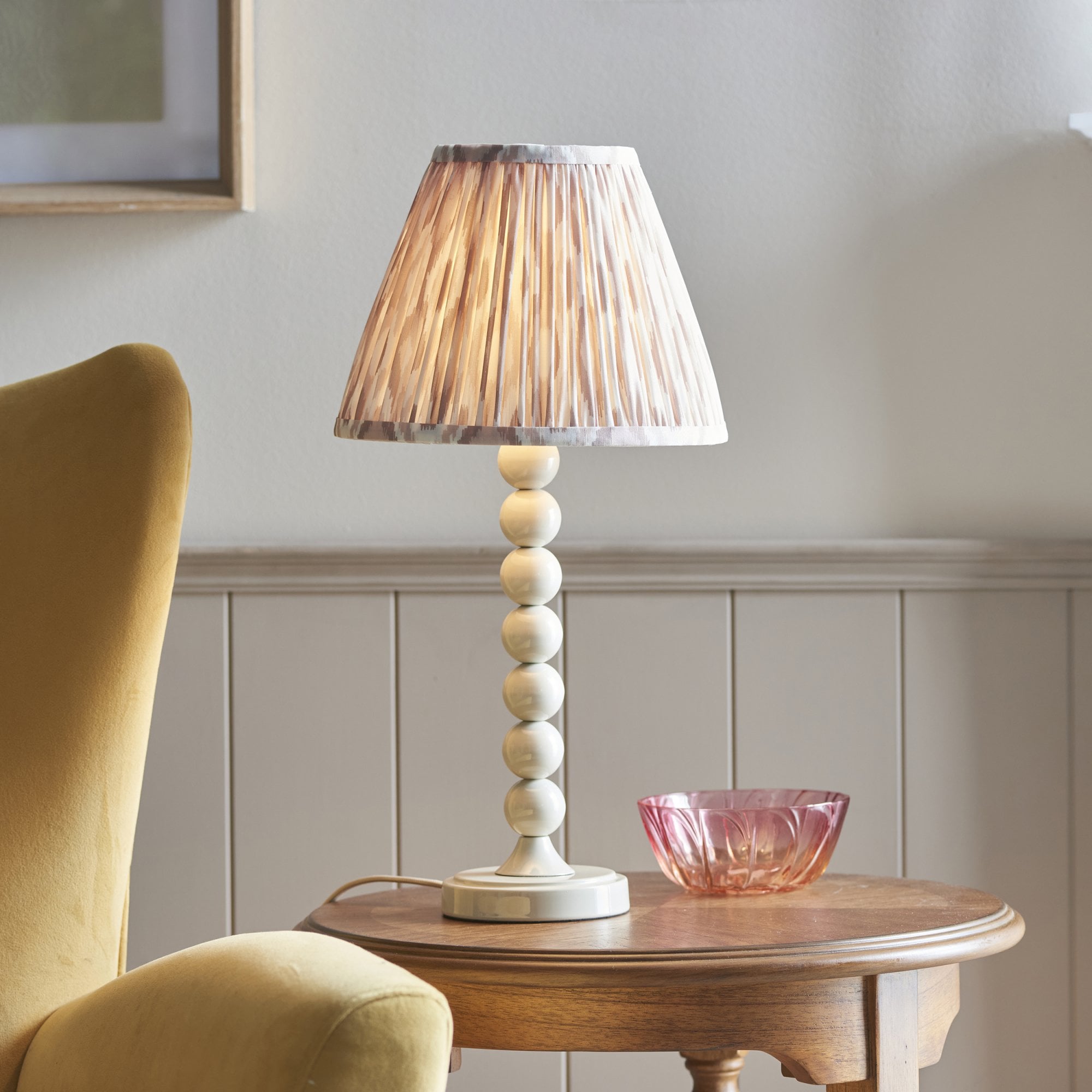 Endon Higgledy Gloss Almond White Table Lamp & Ikat 25cm Neutral Shade