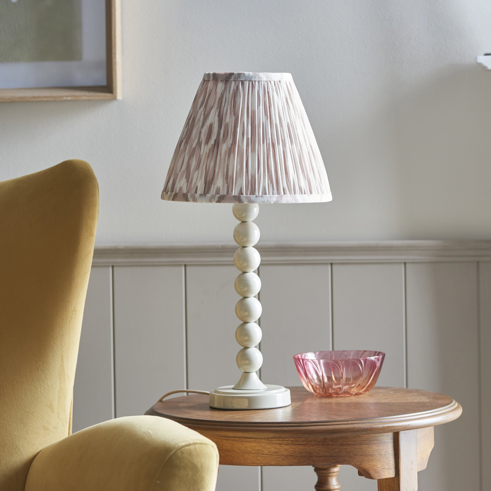 Endon Higgledy Gloss Almond White Table Lamp & Ikat 25cm Neutral Shade