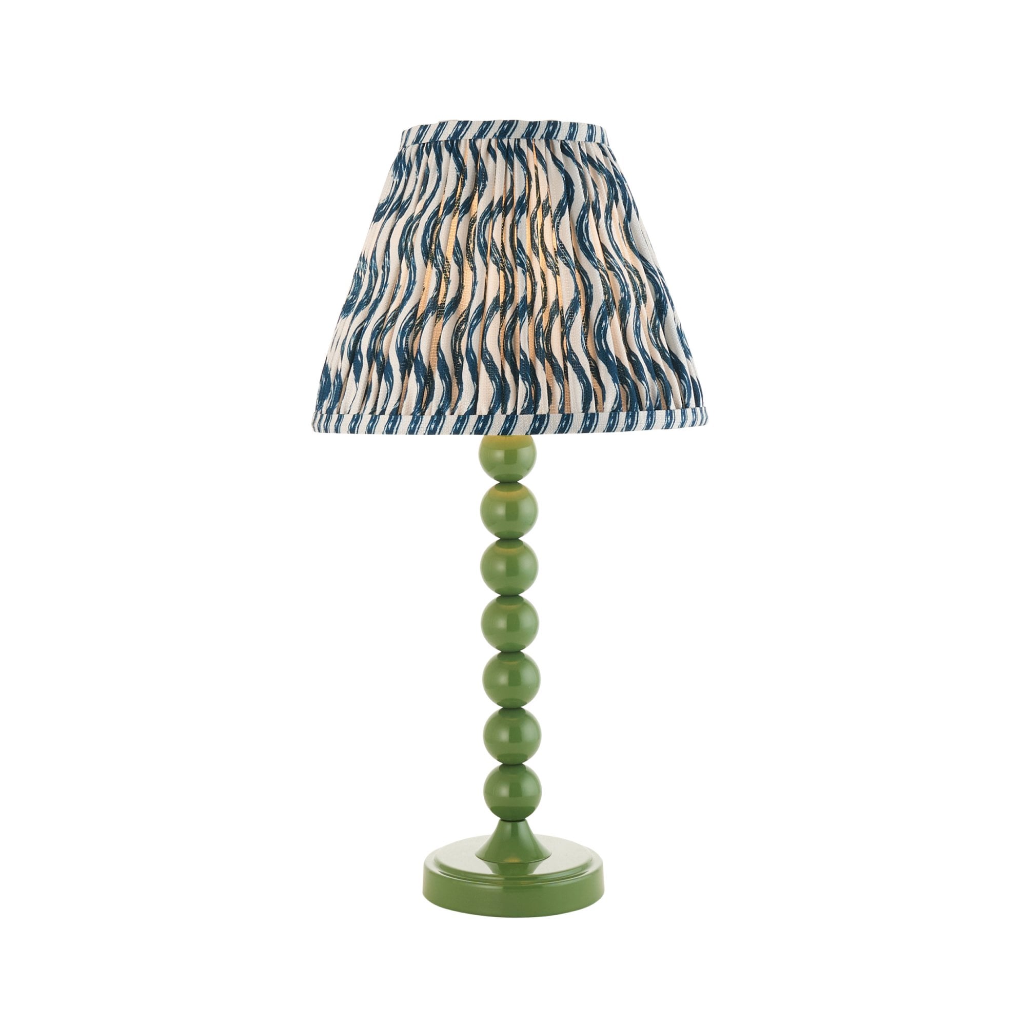 Endon Higgledy Gloss Cotswold Green Table Lamp & Ripple 25cm Marlin Blue Shade