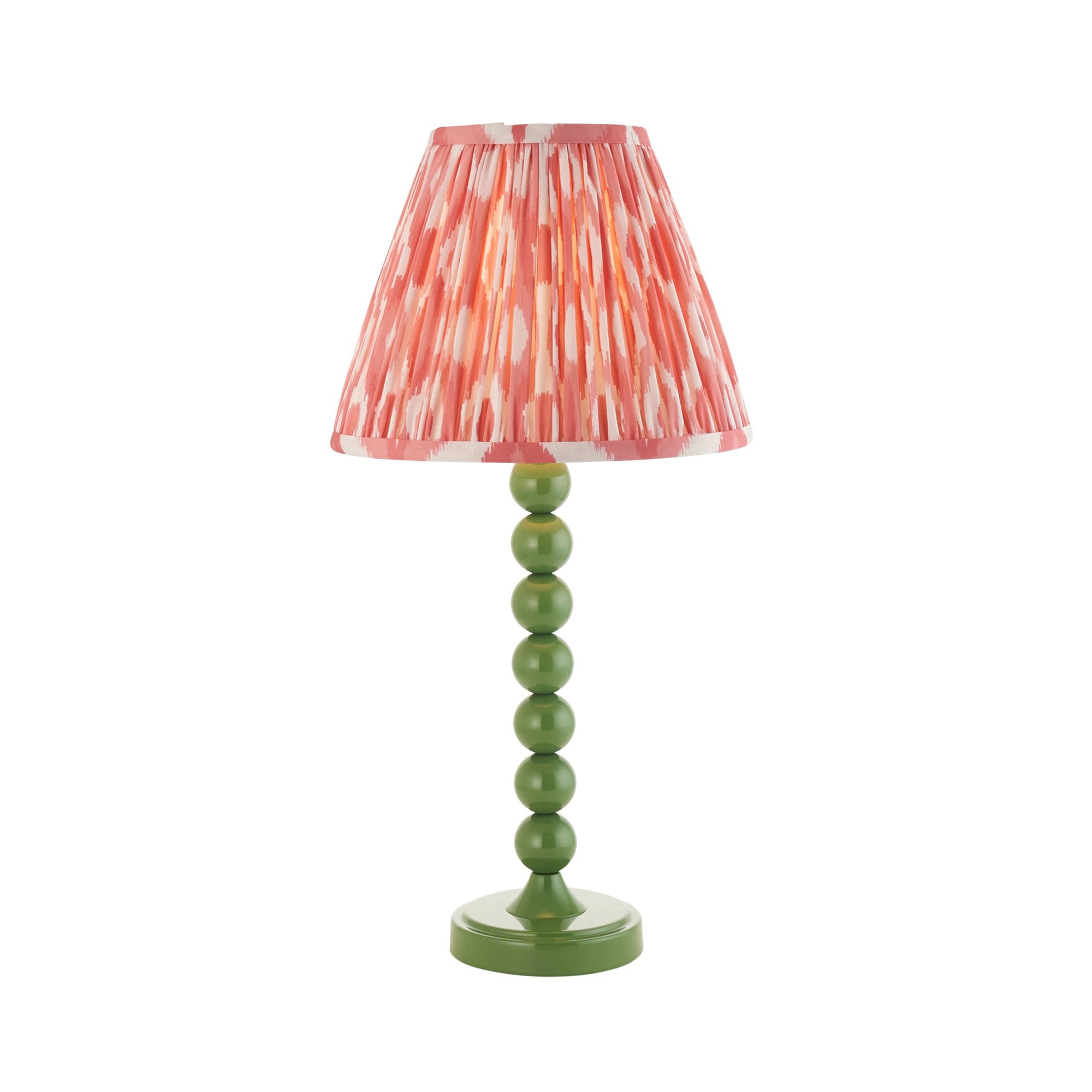Endon Higgledy Gloss Cotswold Green Table Lamp & Ikat 25cm Coral Pink Shade
