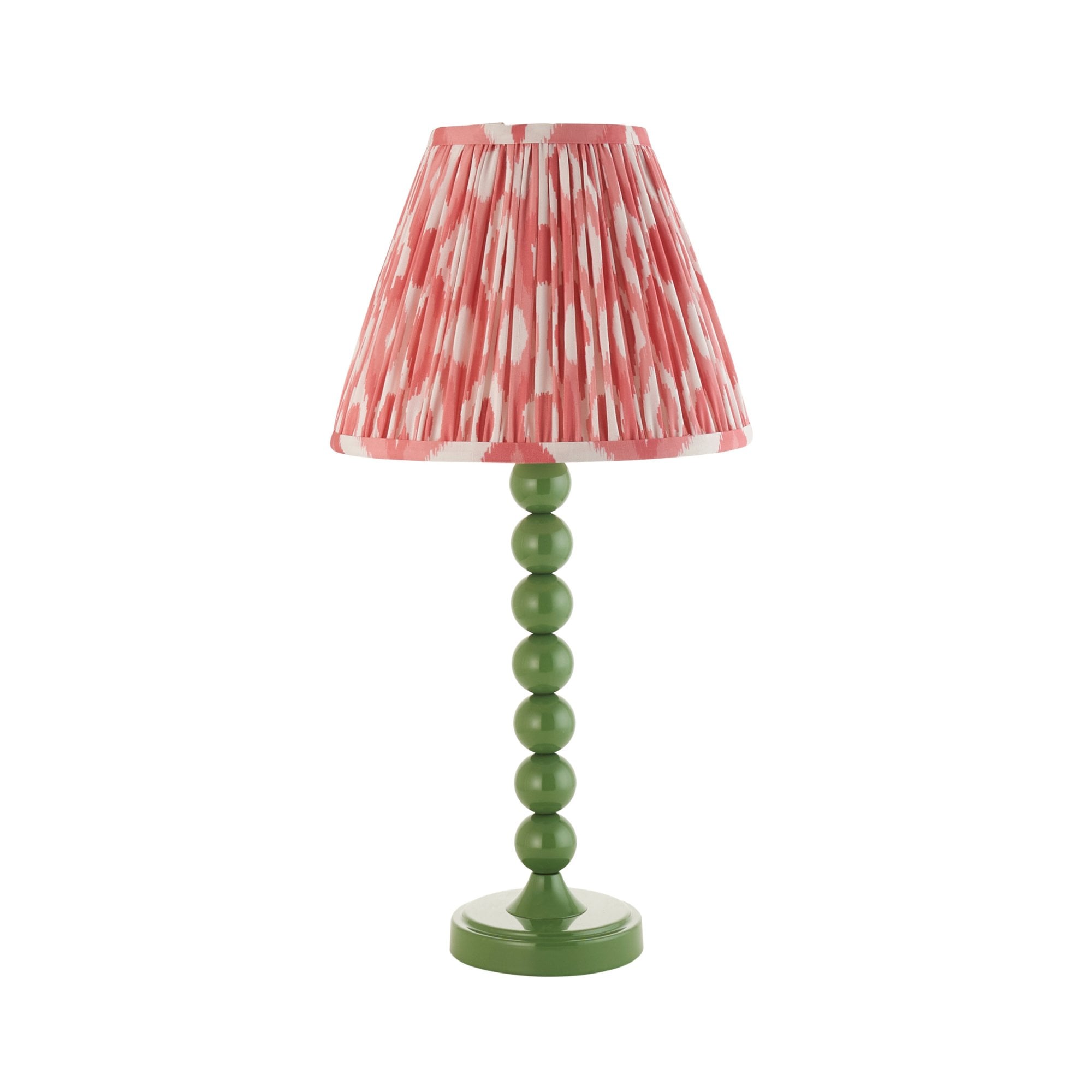 Endon Higgledy Gloss Cotswold Green Table Lamp & Ikat 25cm Coral Pink Shade