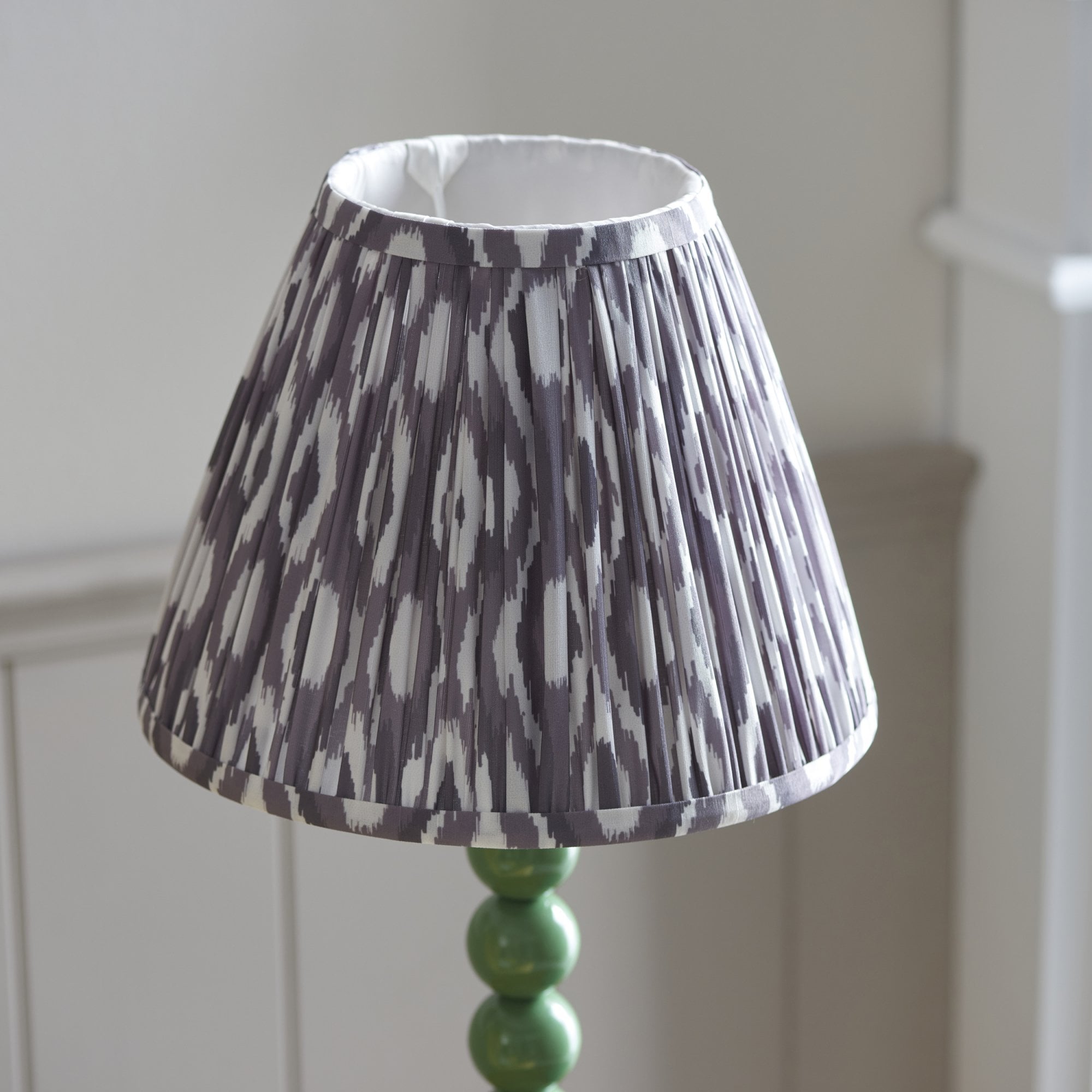 Endon Higgledy Gloss Cotswold Green Table Lamp & Ikat 25cm Pearl Grey Shade