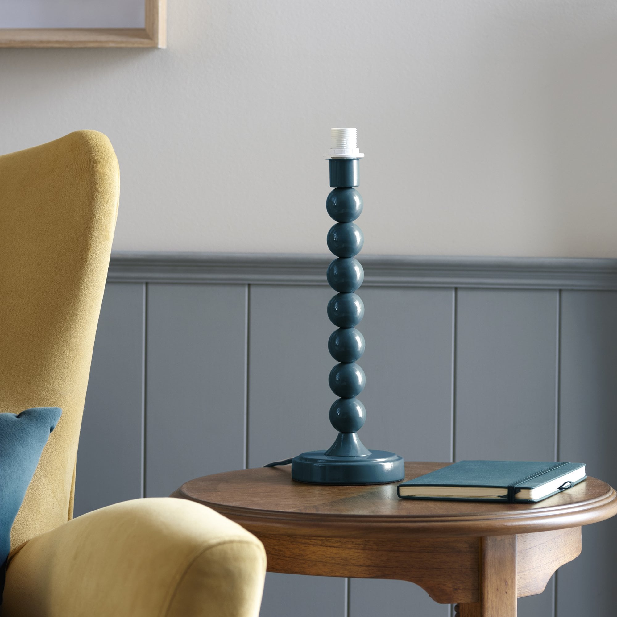 Endon Higgledy Gloss Marlin Blue Table Lamp & Zigzag 25cm Pearl Grey Shade