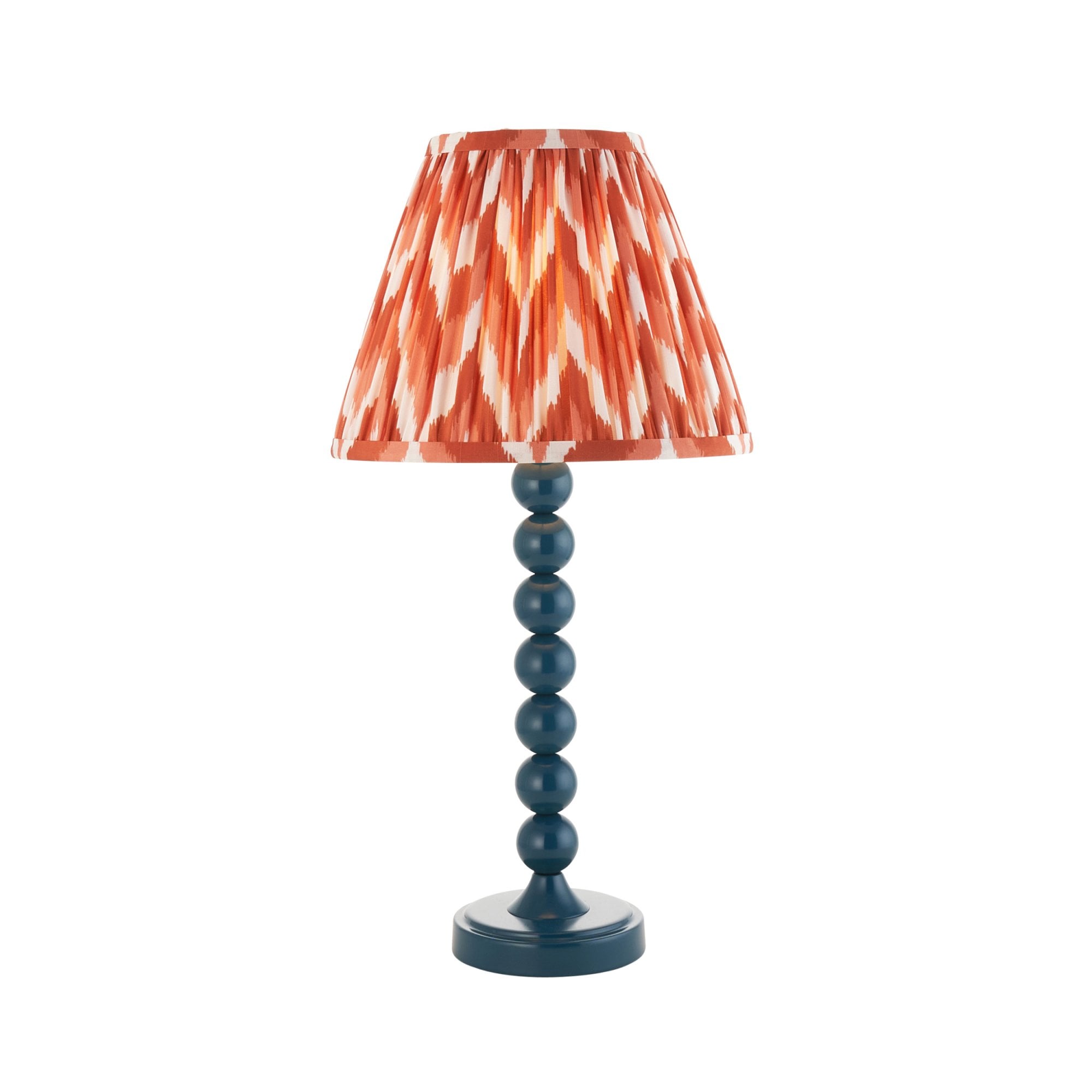 Endon Higgledy Gloss Marlin Blue Table Lamp & Zigzag 25cm Apricot Orange Shade