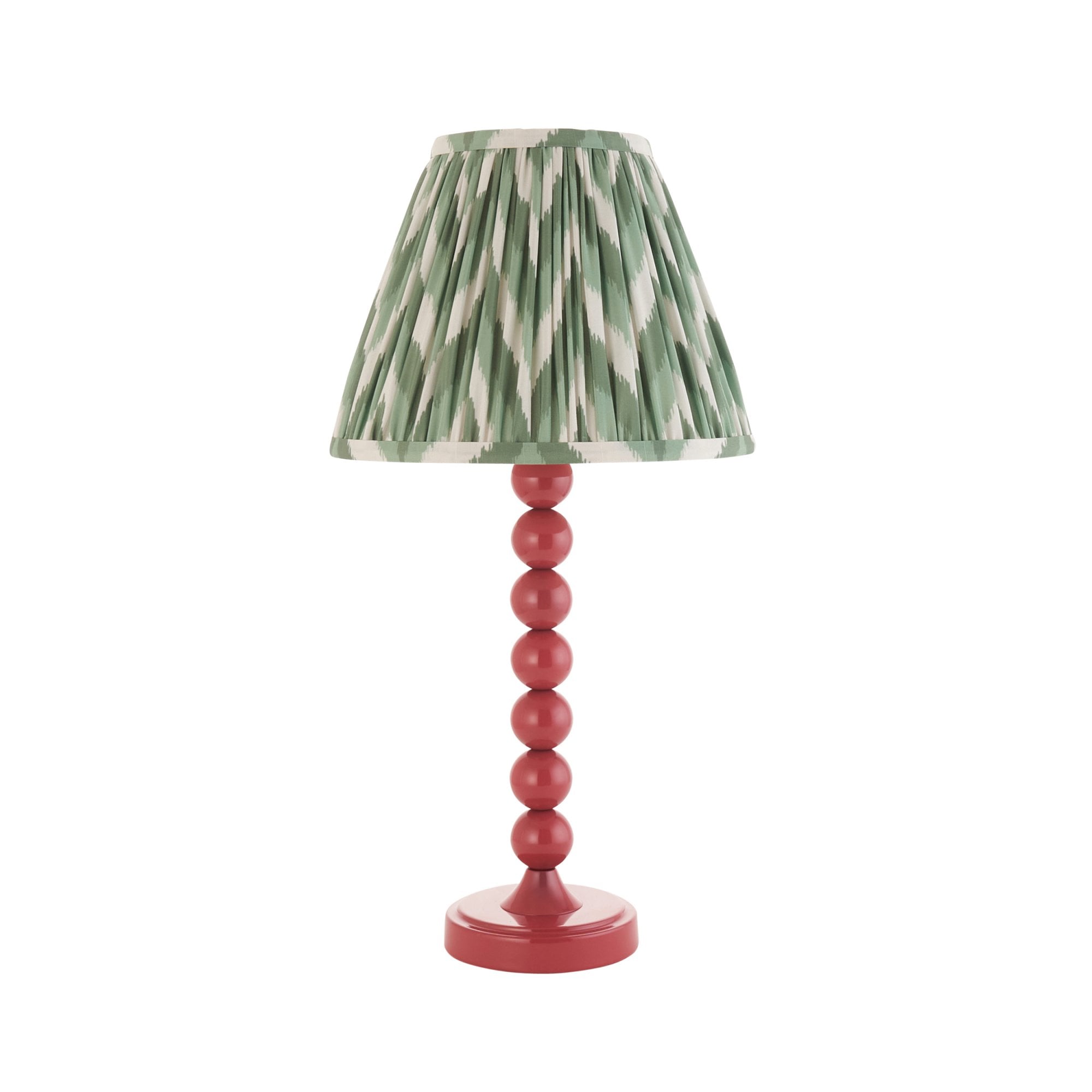 Endon Higgledy Gloss Pink Clay Table Lamp & Zigzag 25cm Cotswold Green Shade