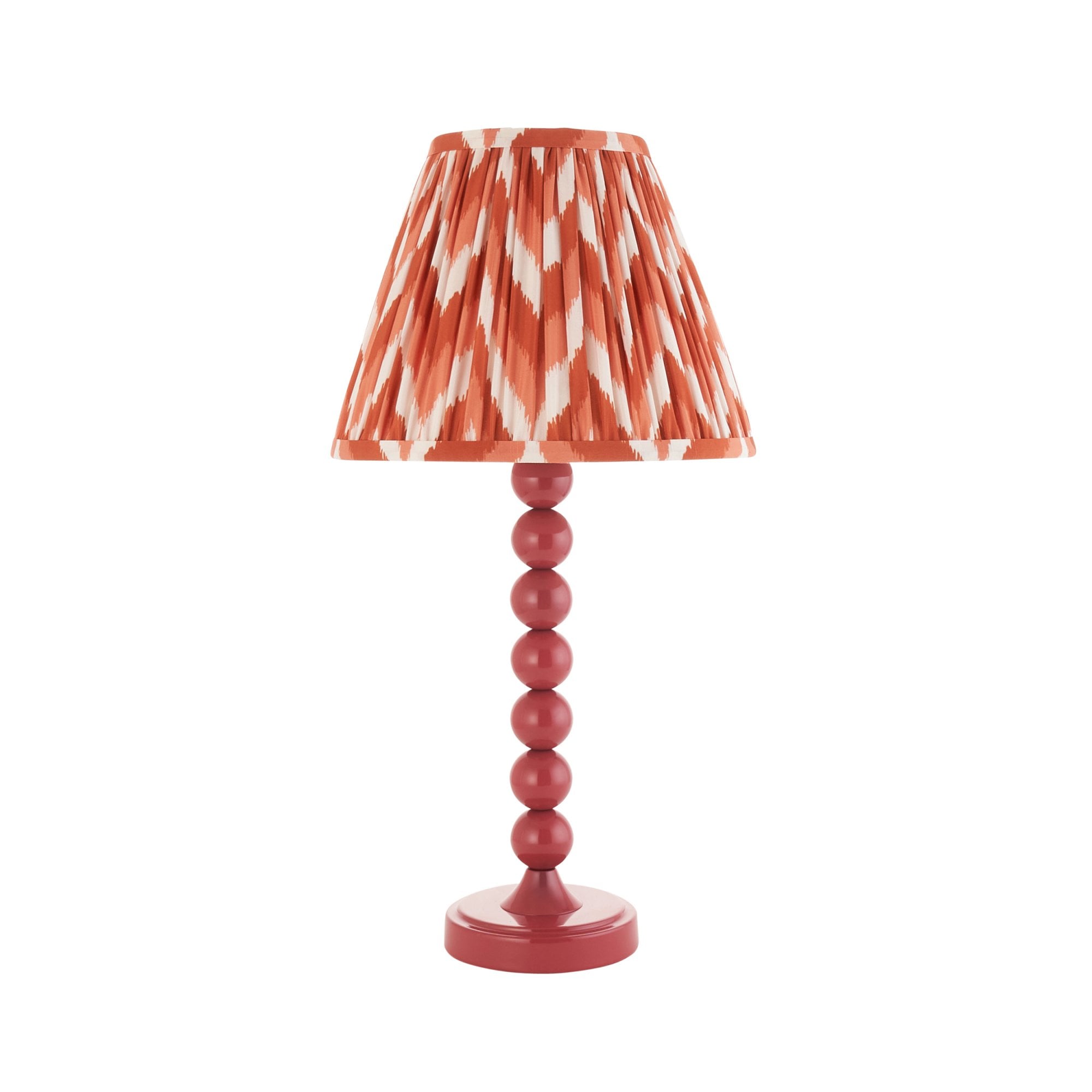 Endon Higgledy Gloss Pink Clay Table Lamp & Zigzag 25cm Apricot Orange Shade