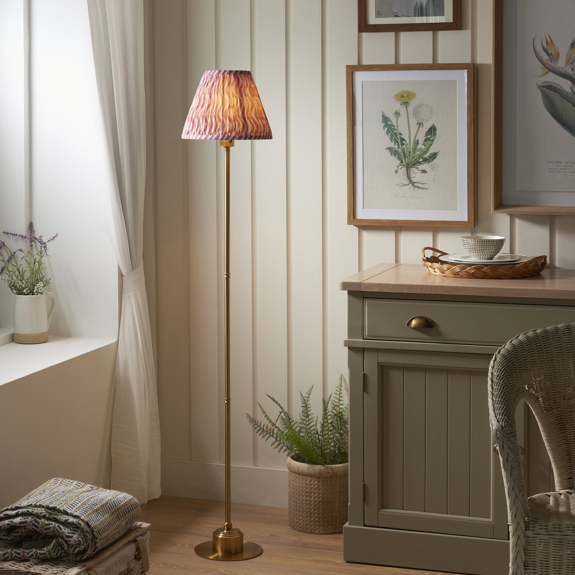 Endon Burley Rechargeable Floor Lamp & Ripple 25cm Coral Pink Shade