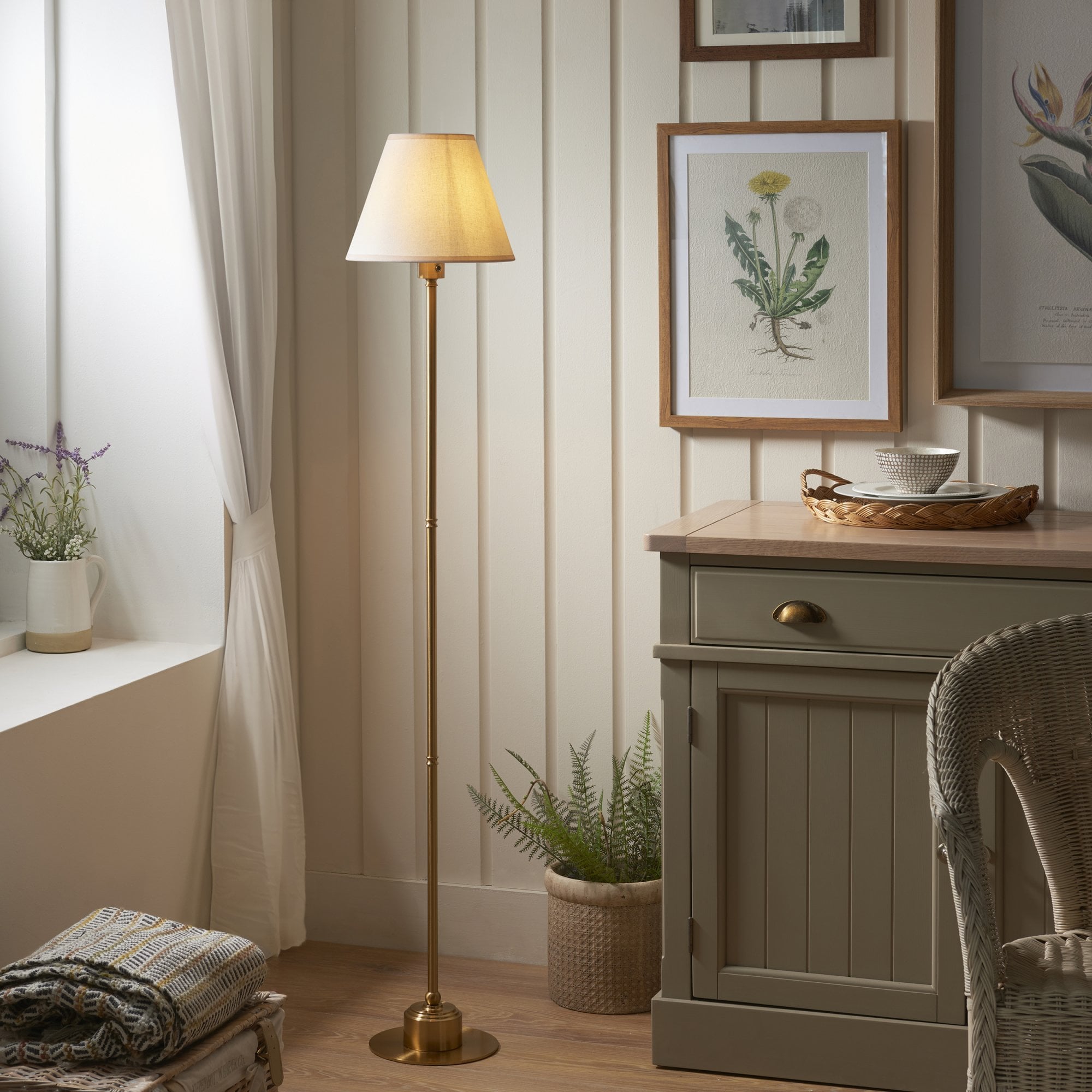 Endon Burley Rechargeable Floor Lamp & Ivy 25cm Vintage White Shade