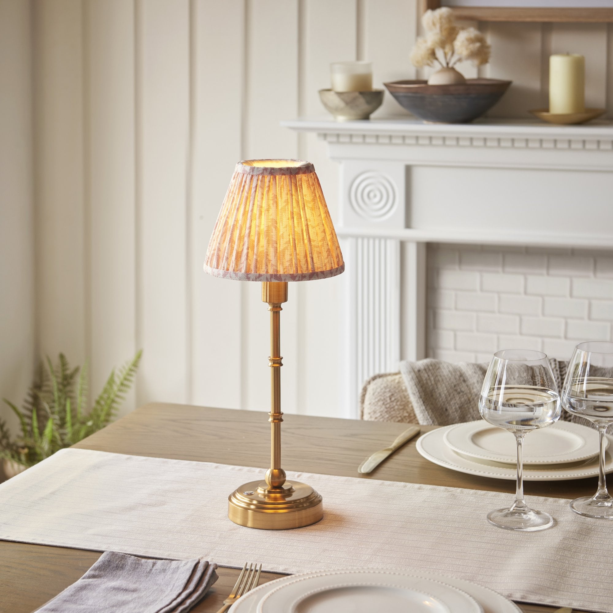 Endon Burley Rechargeable Table Lamp & Leaf 16cm Peachy Keen Shade
