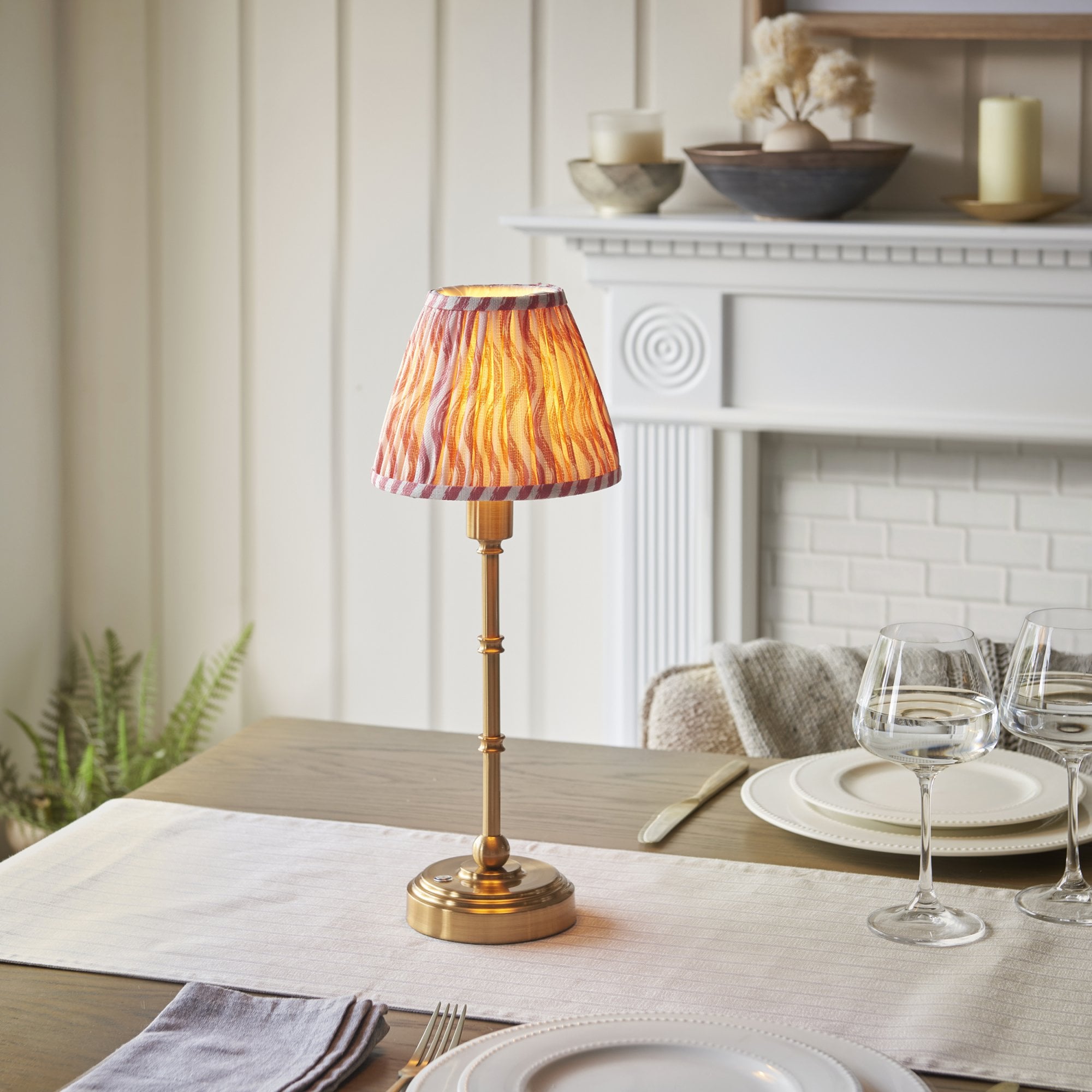 Endon Burley Rechargeable Table Lamp & Ripple 16cm Coral Pink Shade