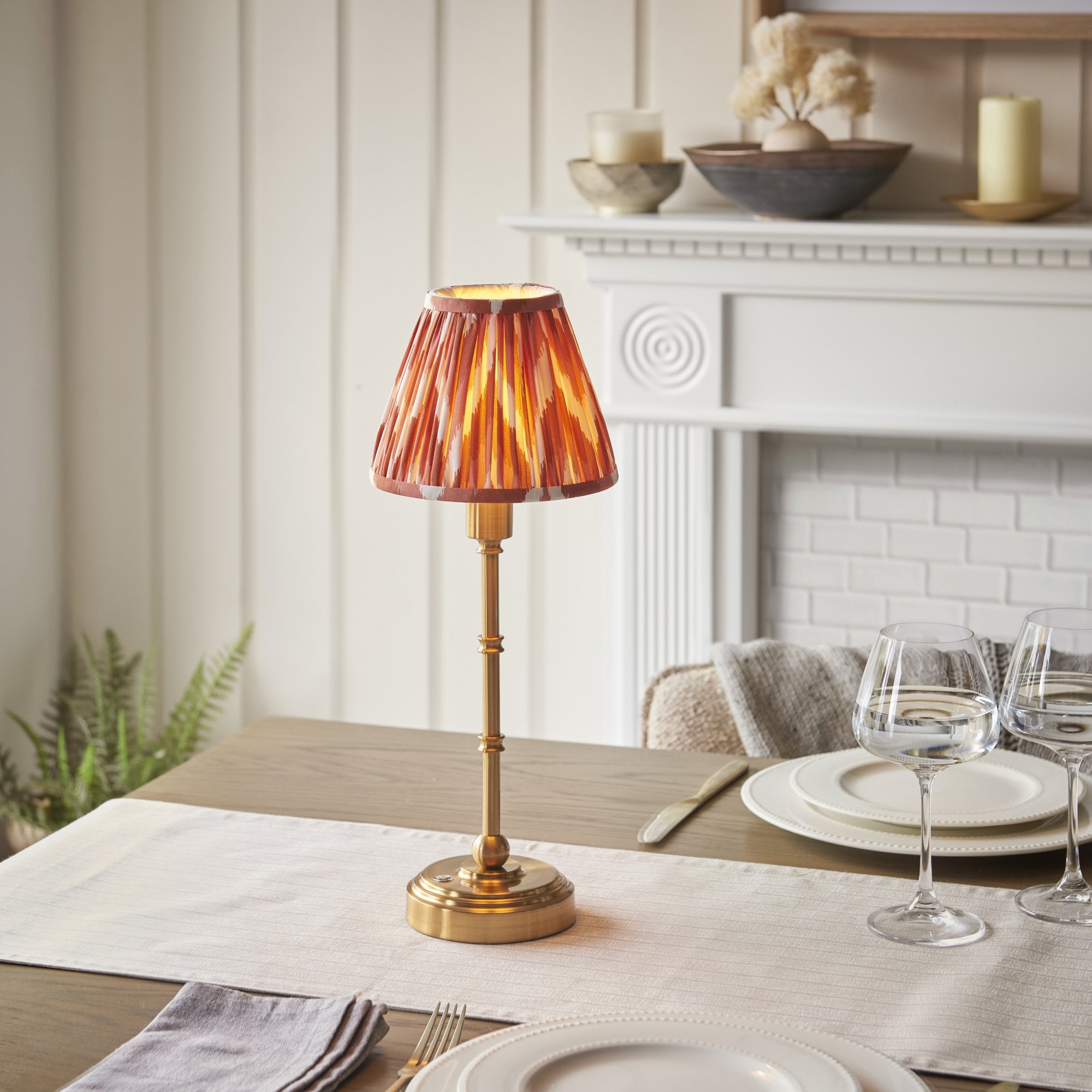 Endon Burley Rechargeable Table Lamp & Zigzag 16cm Apricot Orange Shade