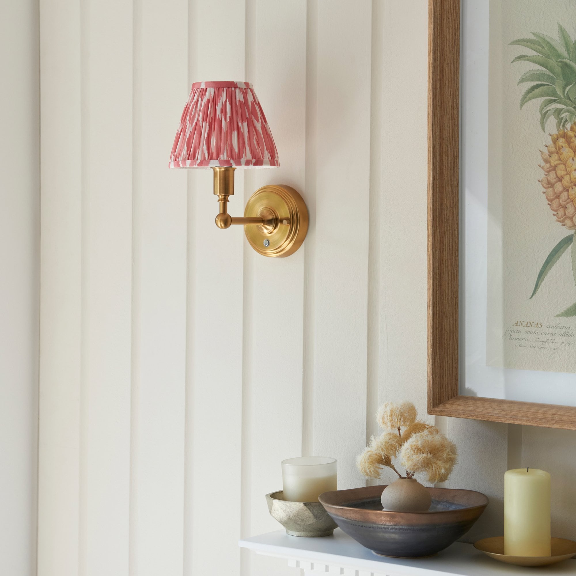 Endon Burley Rechargeable Wall Light & Ikat 16cm Coral Pink Shade