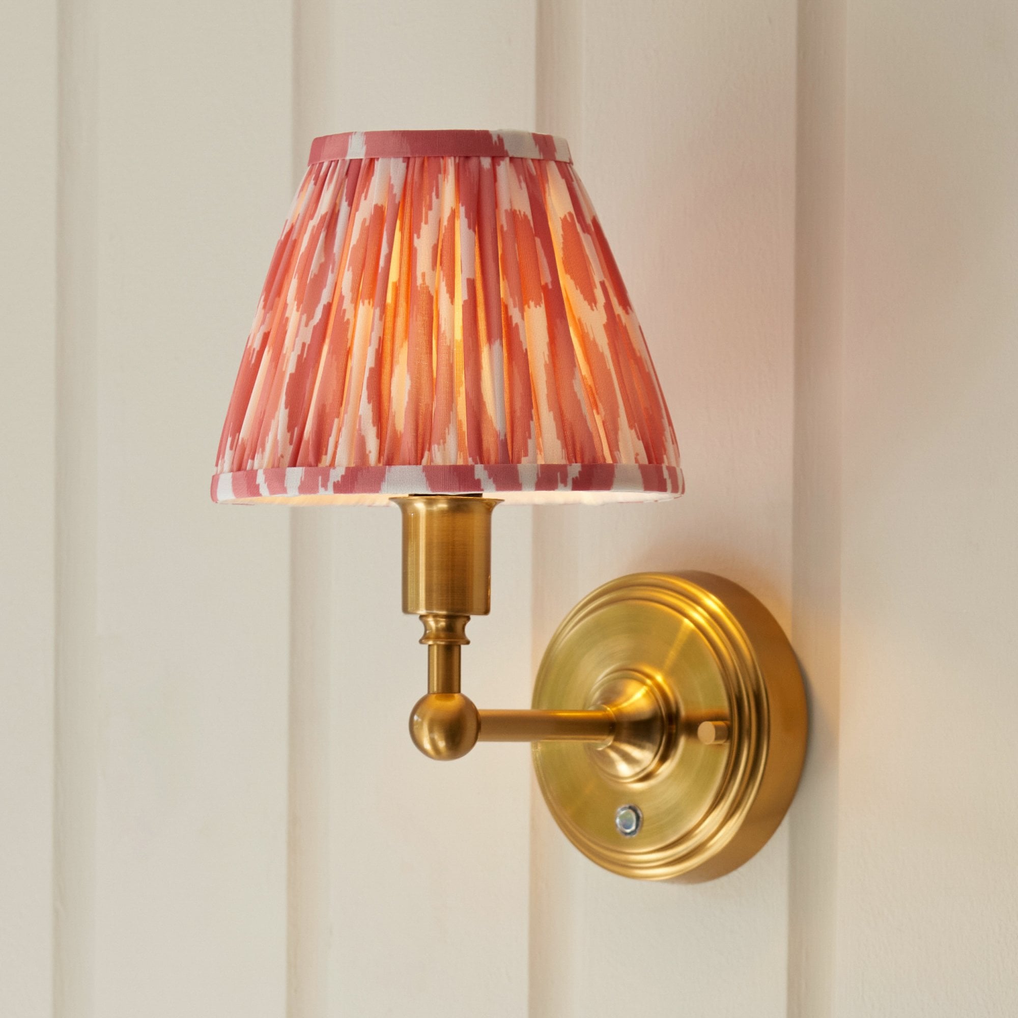 Endon Burley Rechargeable Wall Light & Ikat 16cm Coral Pink Shade