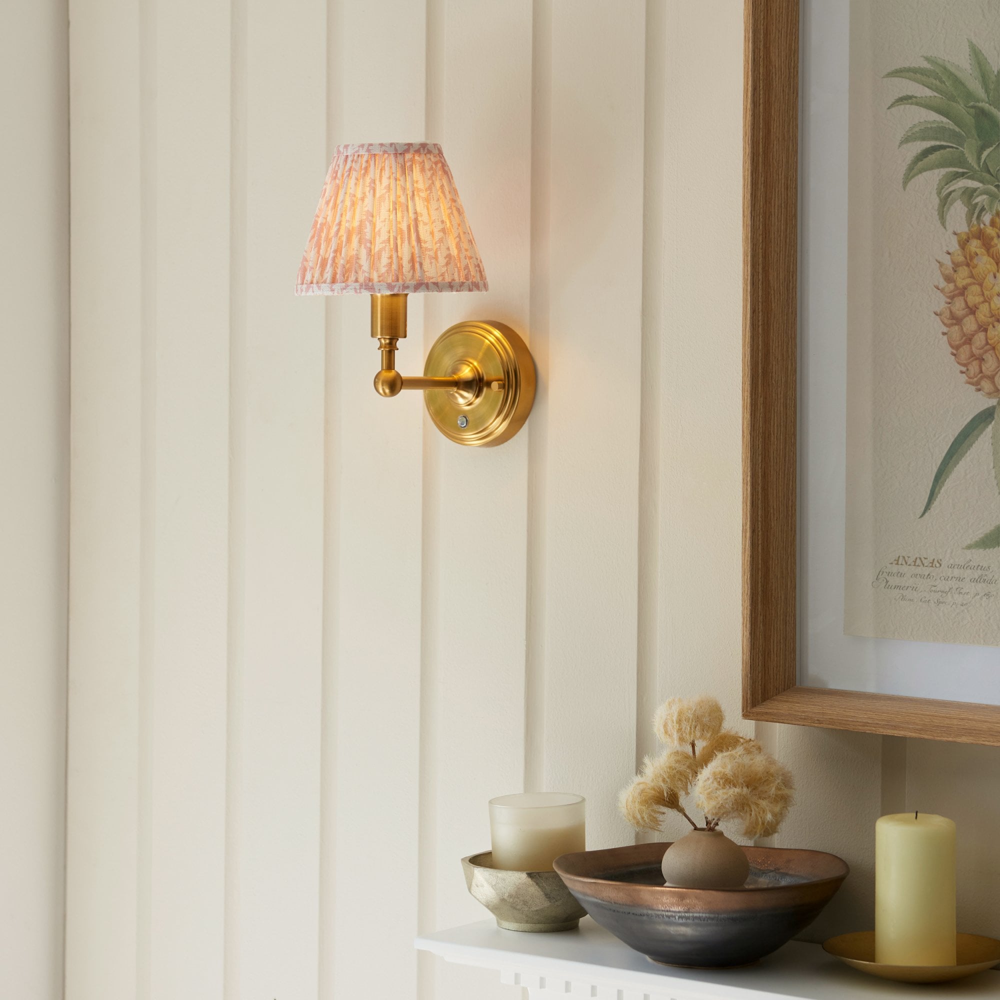 Endon Burley Rechargeable Wall Light & Leaf 16cm Peachy Keen Shade