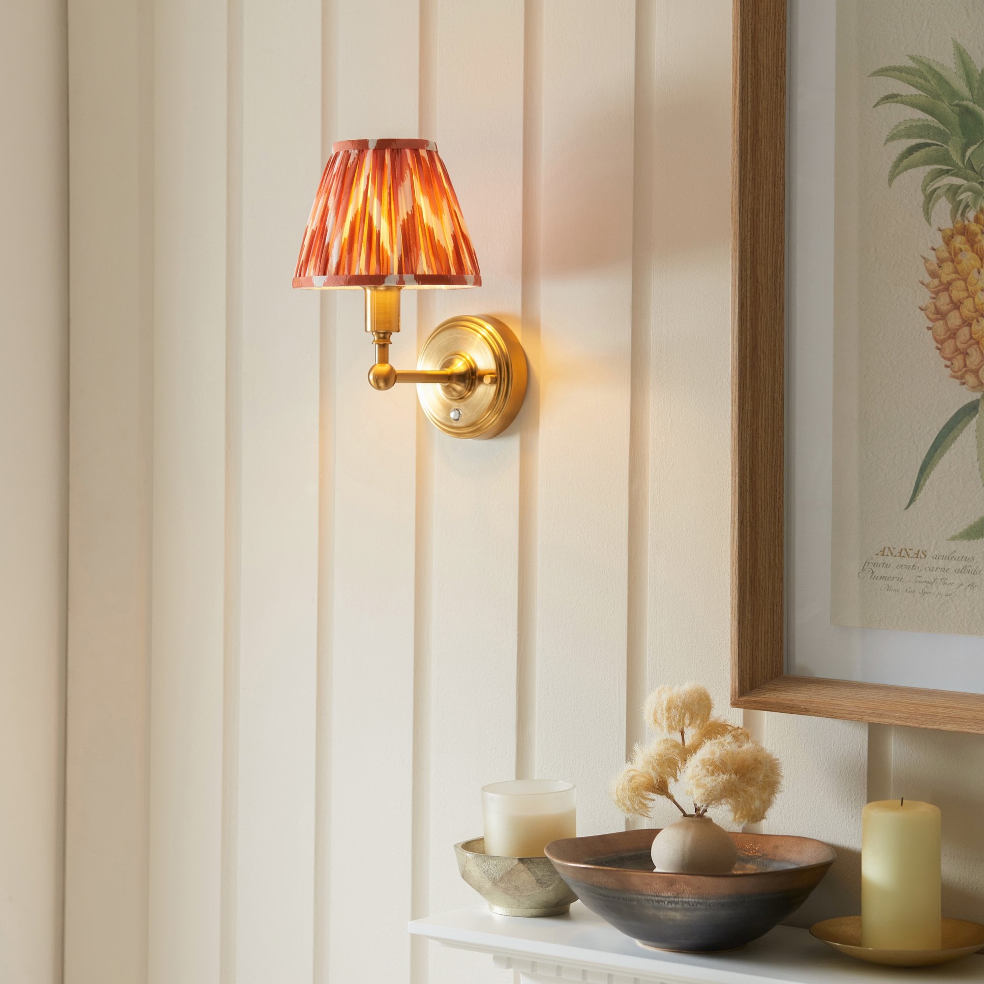 Endon Burley Rechargeable Wall Light & Zigzag 16cm Apricot Orange Shade