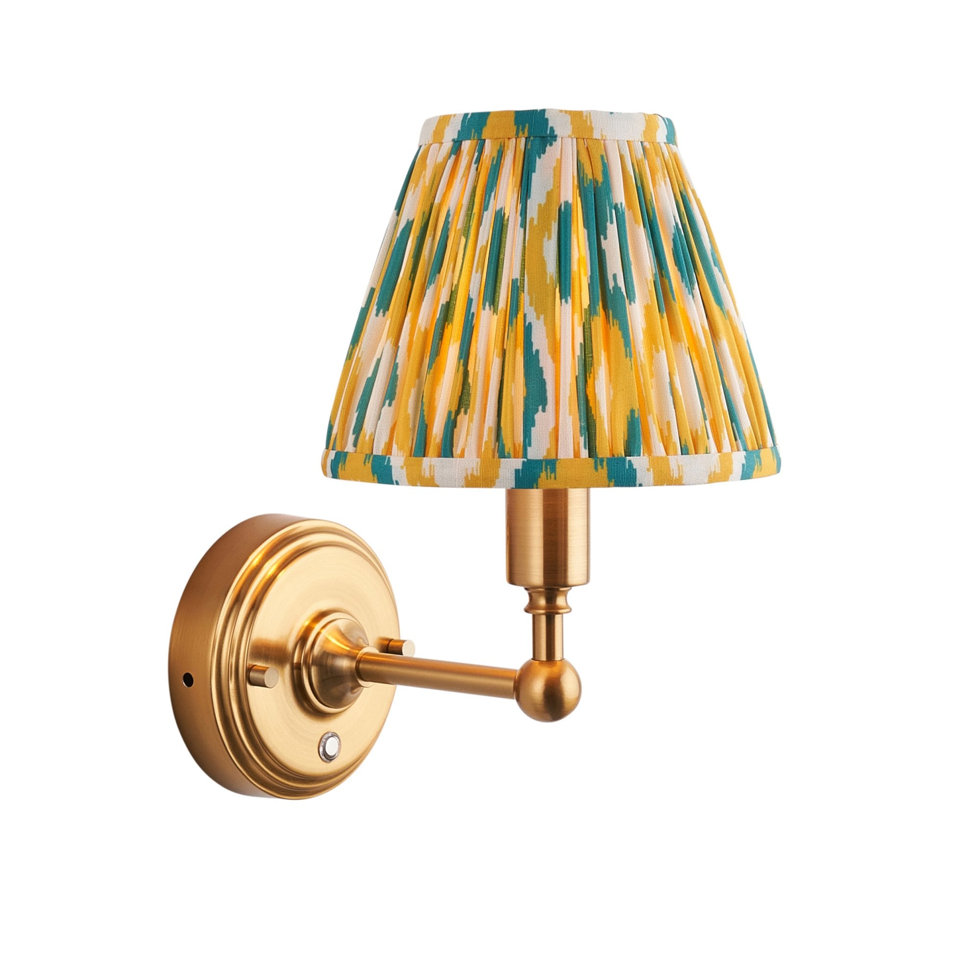 Endon Burley Rechargeable Wall Light & Ikat 16cm Yellow & Jade Shade