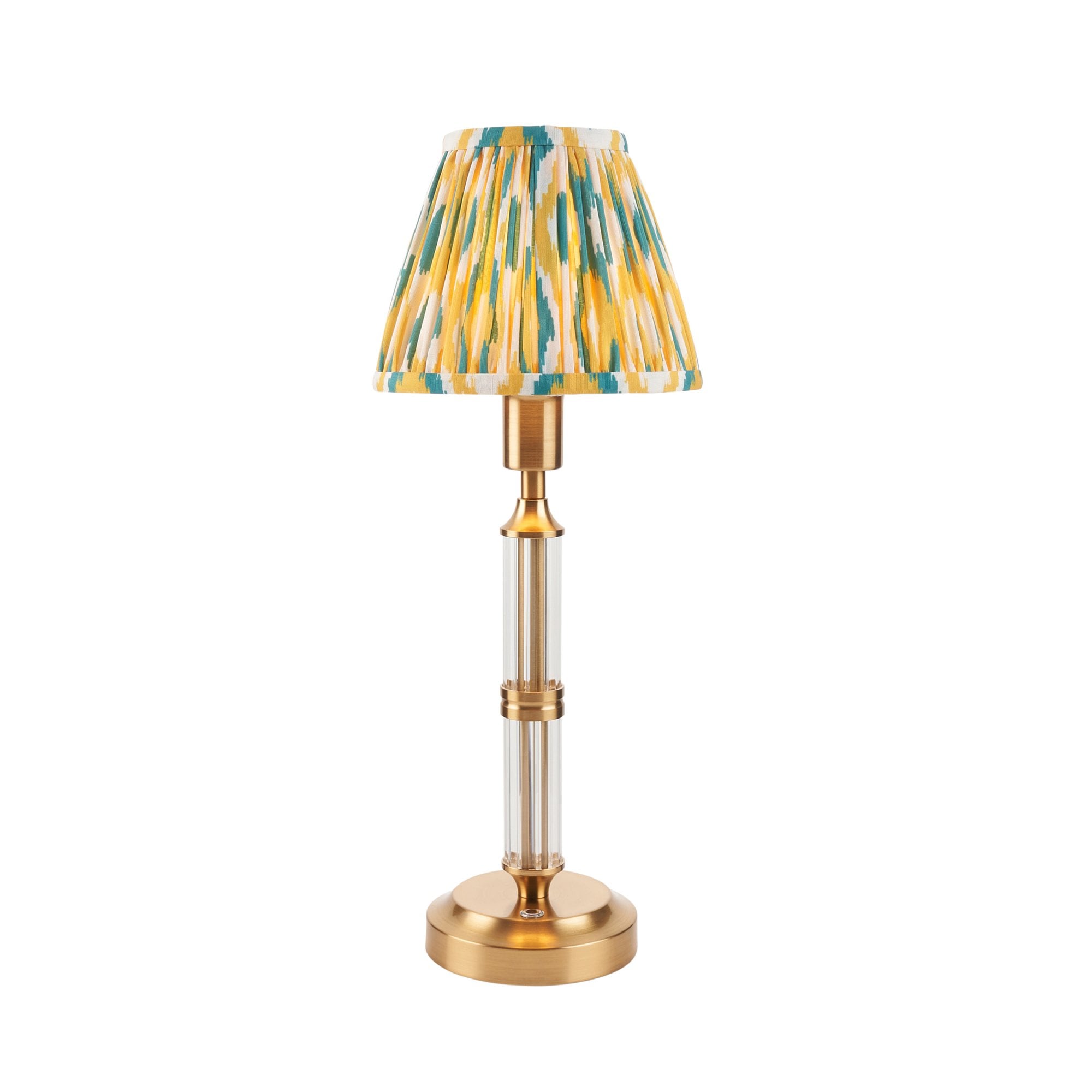Endon Morton Rechargeable Table Lamp & Ikat 16cm Yellow & Jade Shade