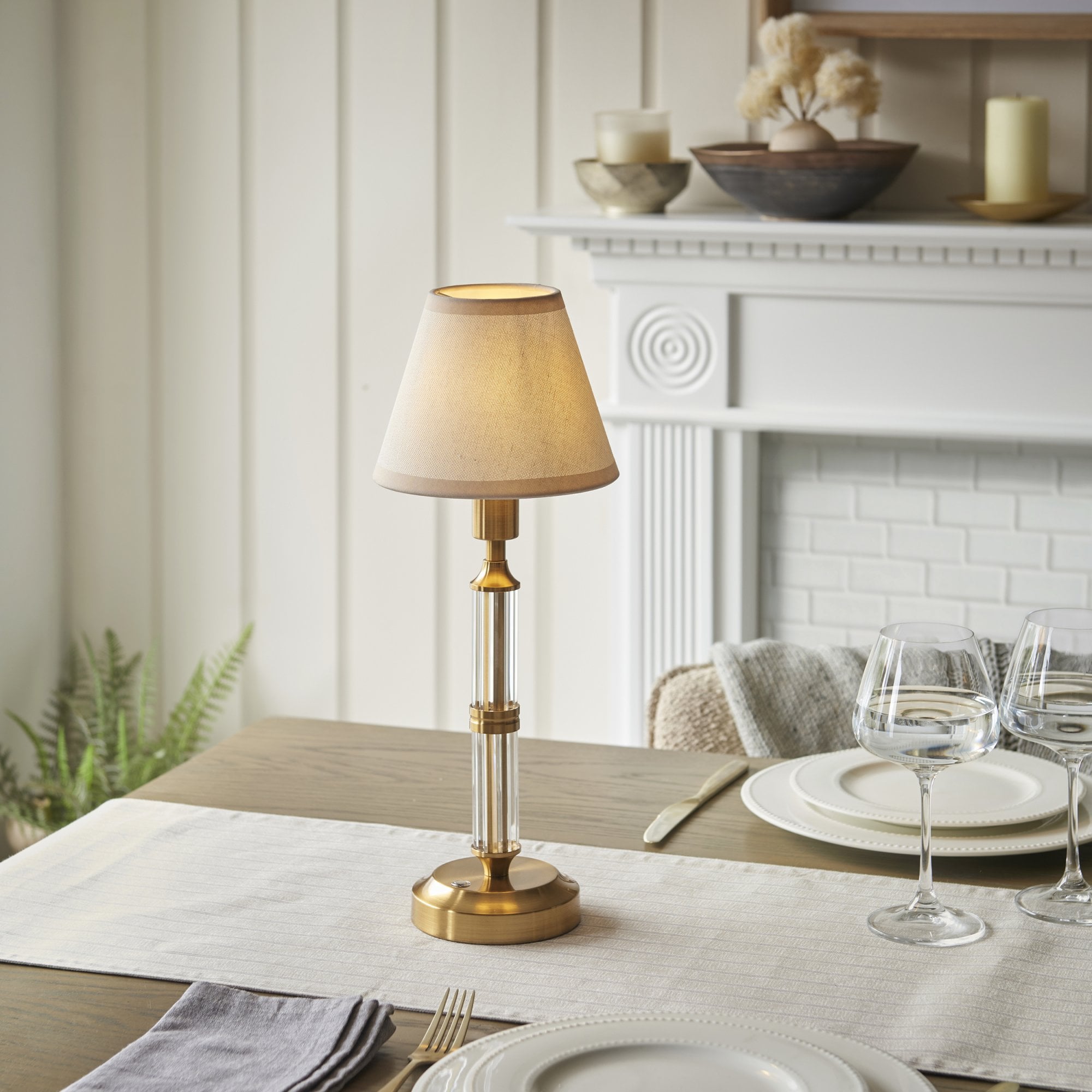 Endon Morton Rechargeable Table Lamp & Ivy 16cm Vintage White Shade