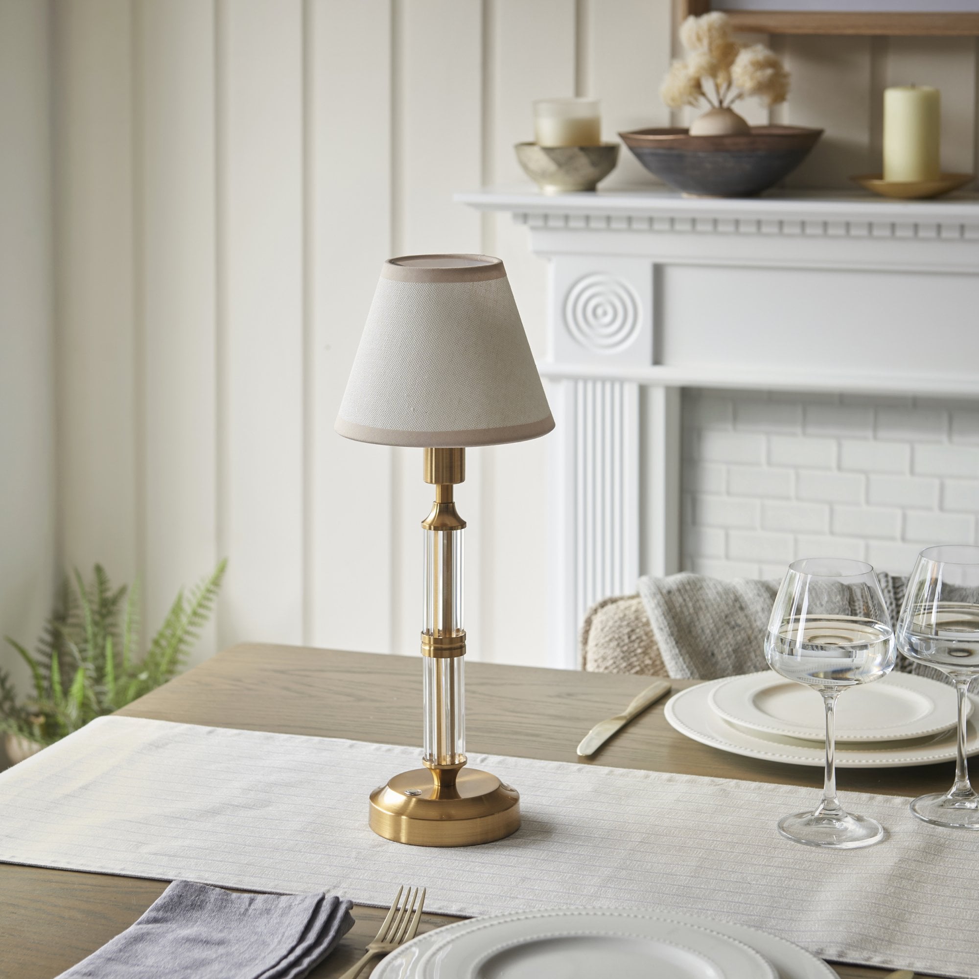 Endon Morton Rechargeable Table Lamp & Ivy 16cm Vintage White Shade