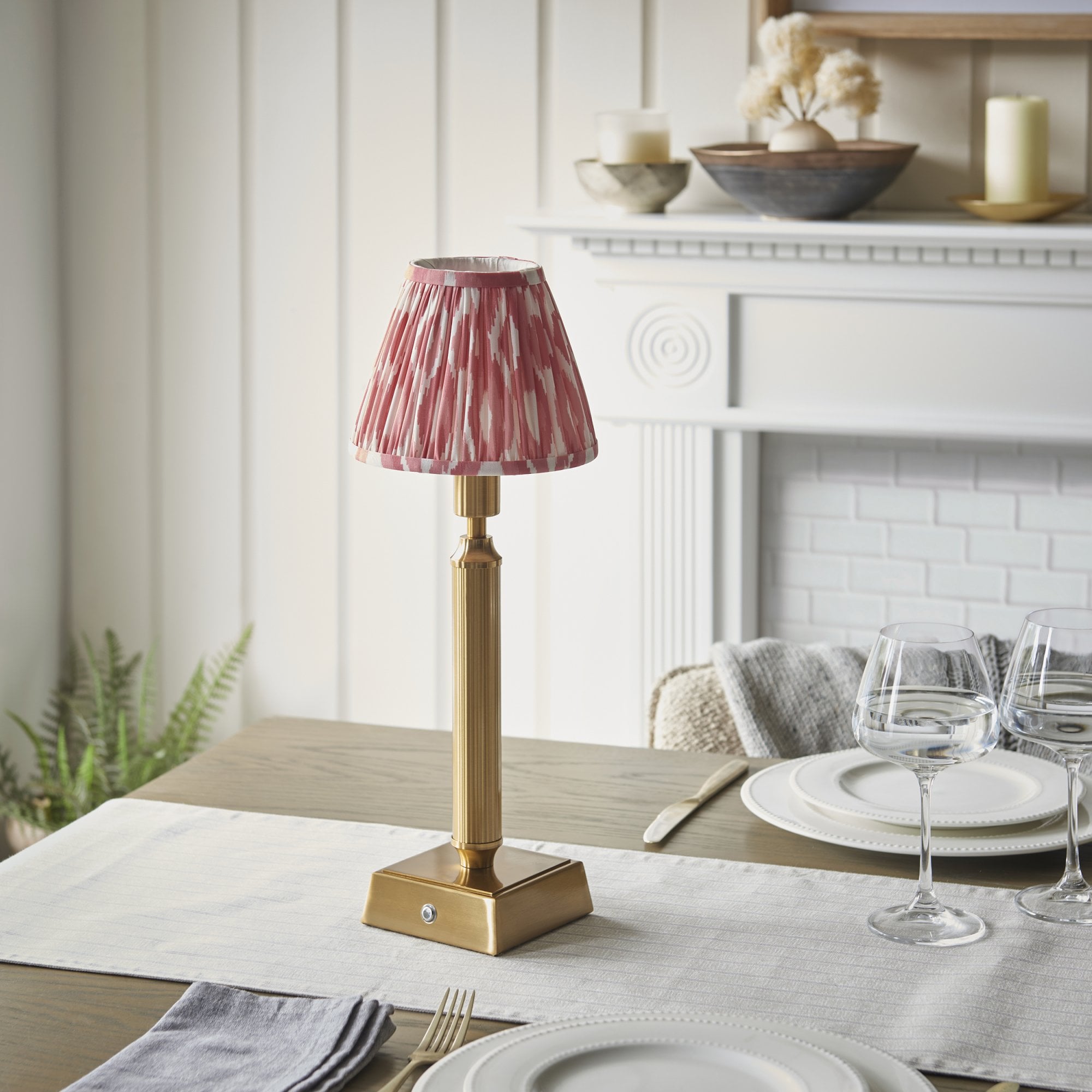 Endon Trobridge Rechargeable Table Lamp & Ikat 16cm Coral Pink Shade