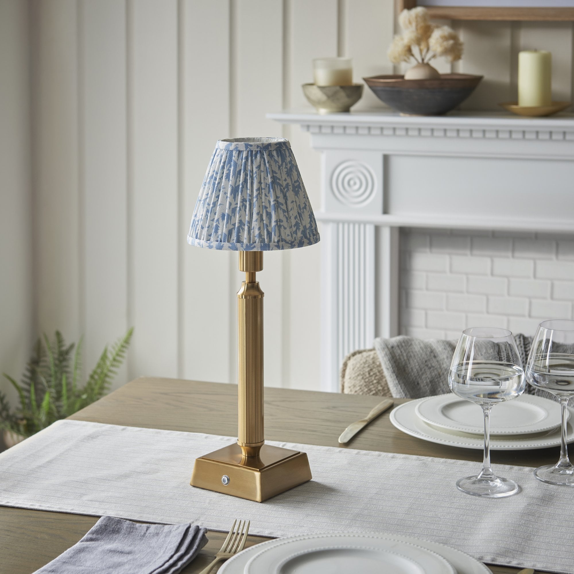 Endon Trobridge Rechargeable Table Lamp & Leaf 16cm Shell Bay Blue Shade