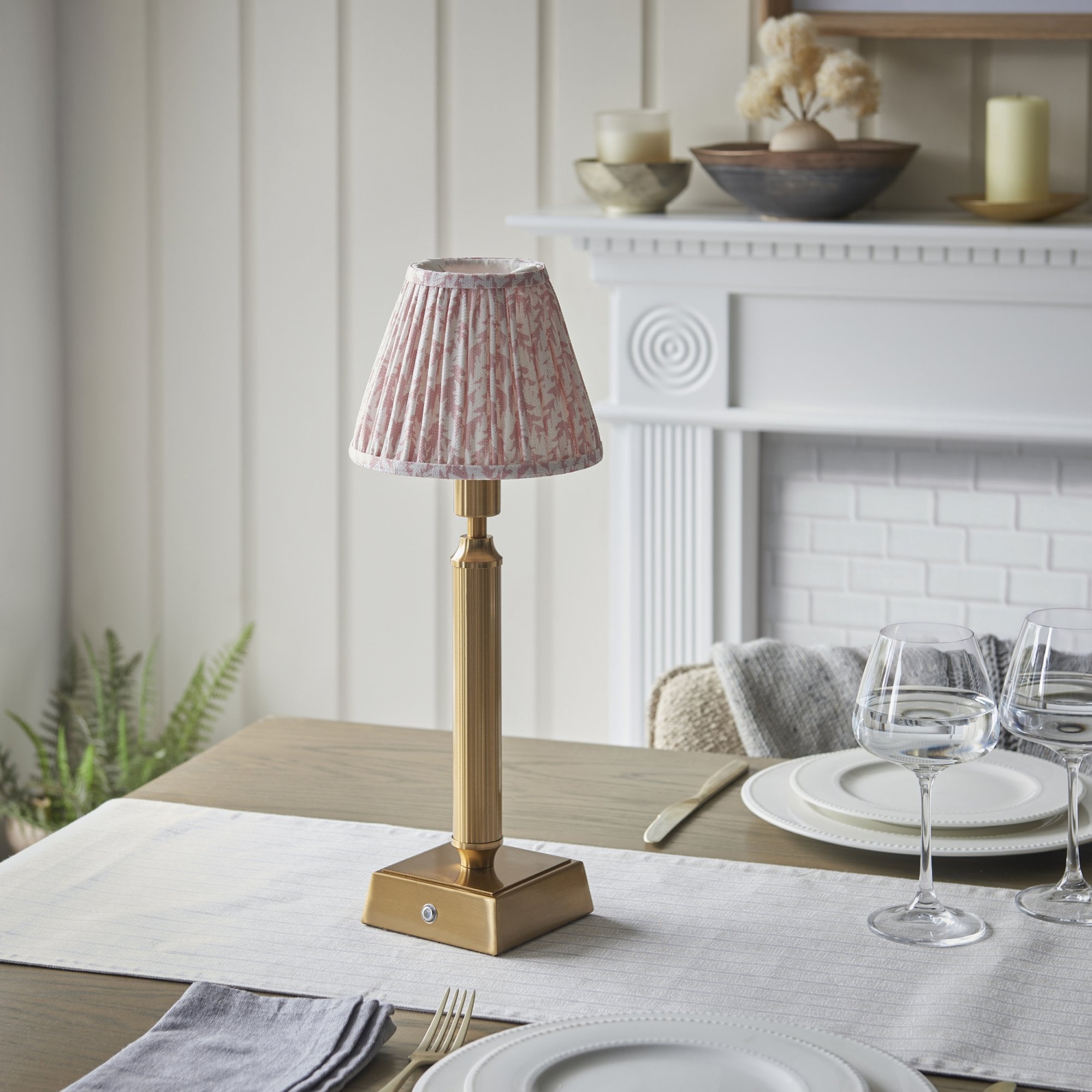 Endon Trobridge Rechargeable Table Lamp & Leaf 16cm Peachy Keen Shade