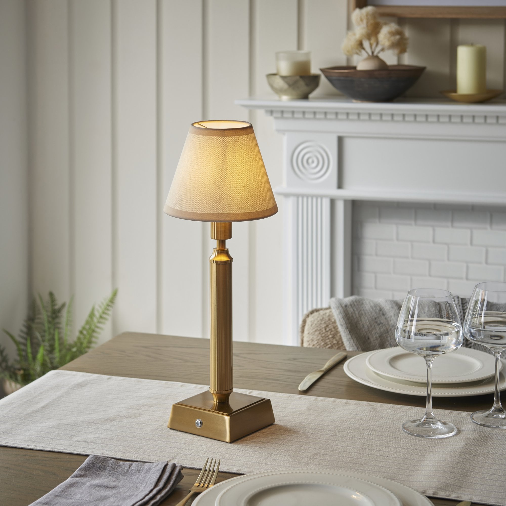 Endon Trobridge Rechargeable Table Lamp & Ivy 16cm Vintage White Shade