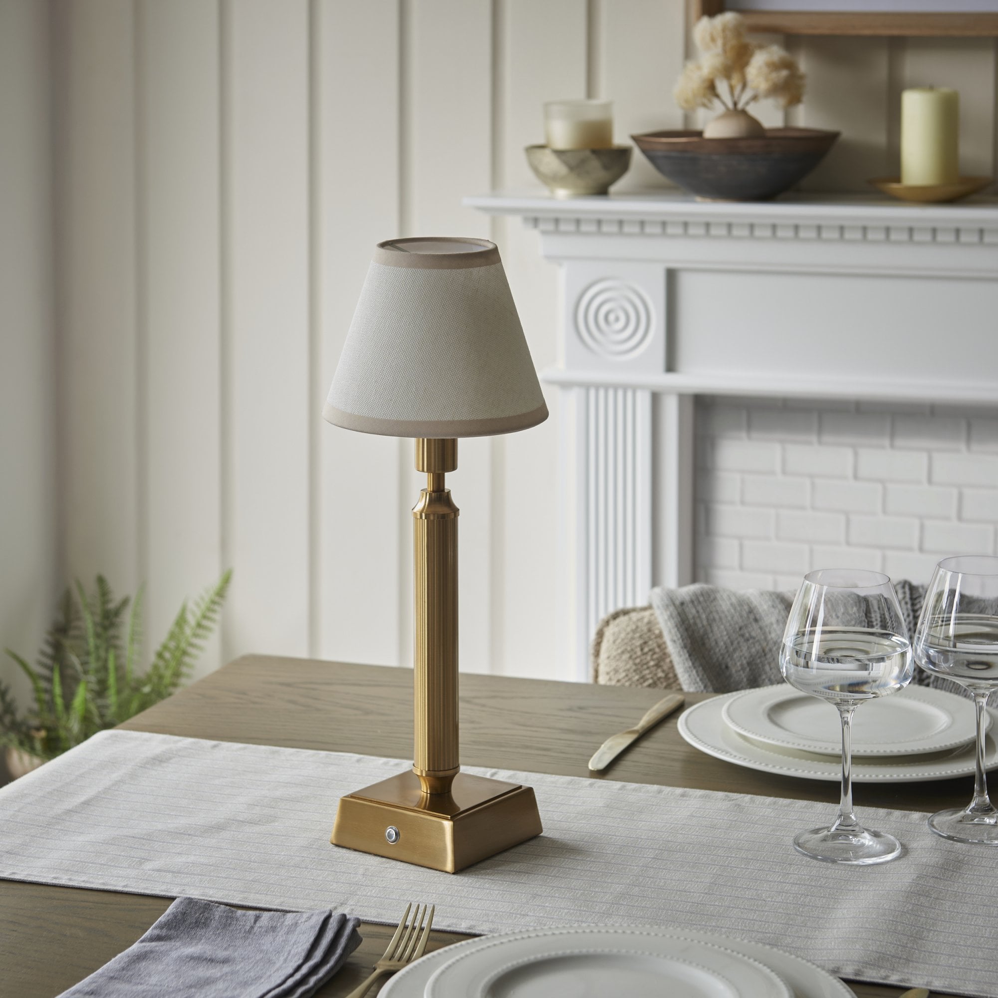 Endon Trobridge Rechargeable Table Lamp & Ivy 16cm Vintage White Shade