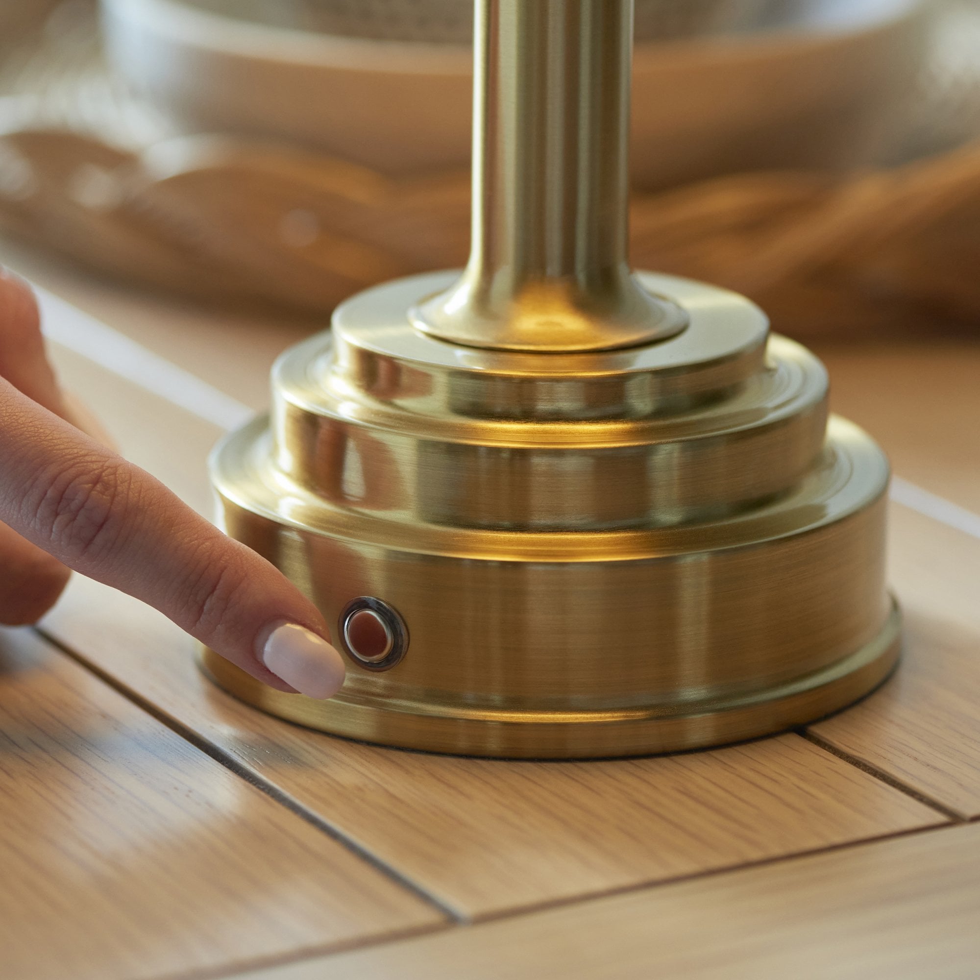 Endon Upton Rechargeable Table Lamp & Leaf 16cm Pearl Grey Shade