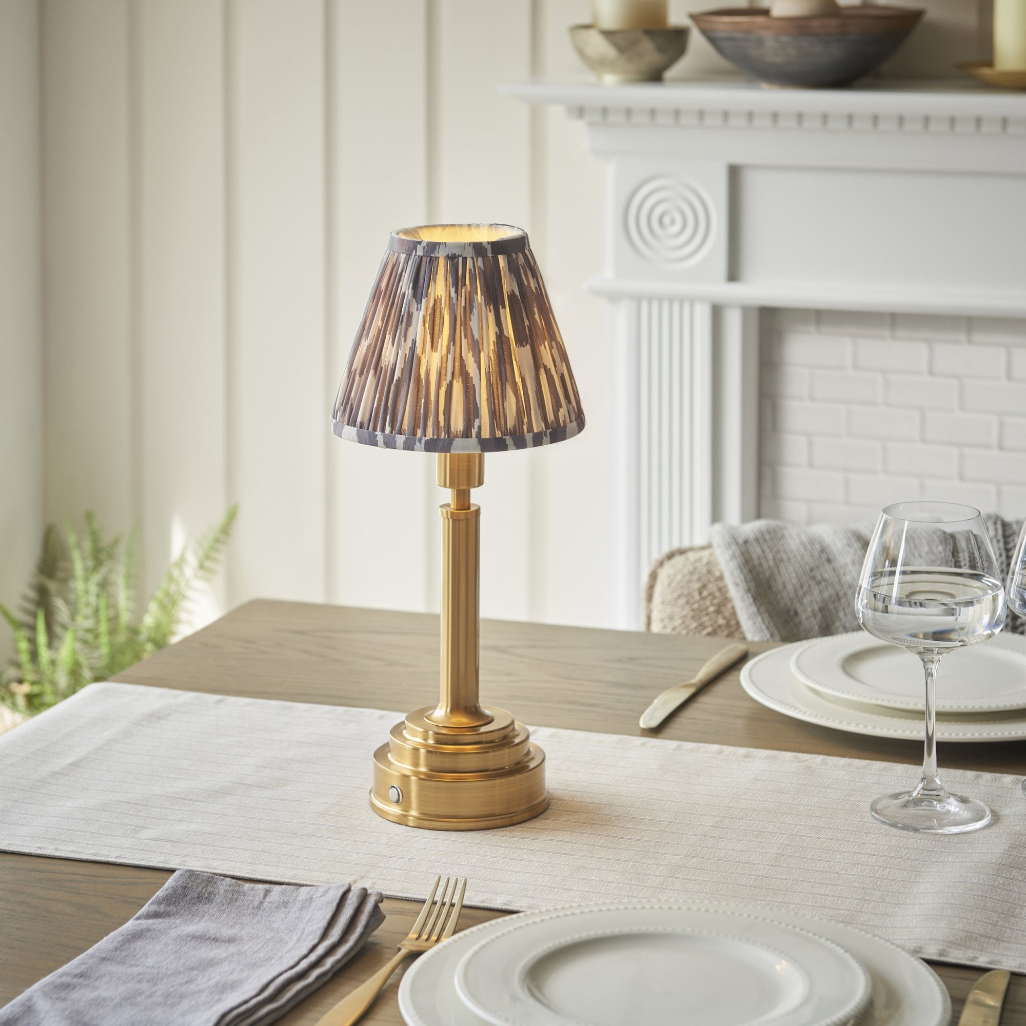 Endon Upton Rechargeable Table Lamp & Ikat 16cm Pearl Grey Shade